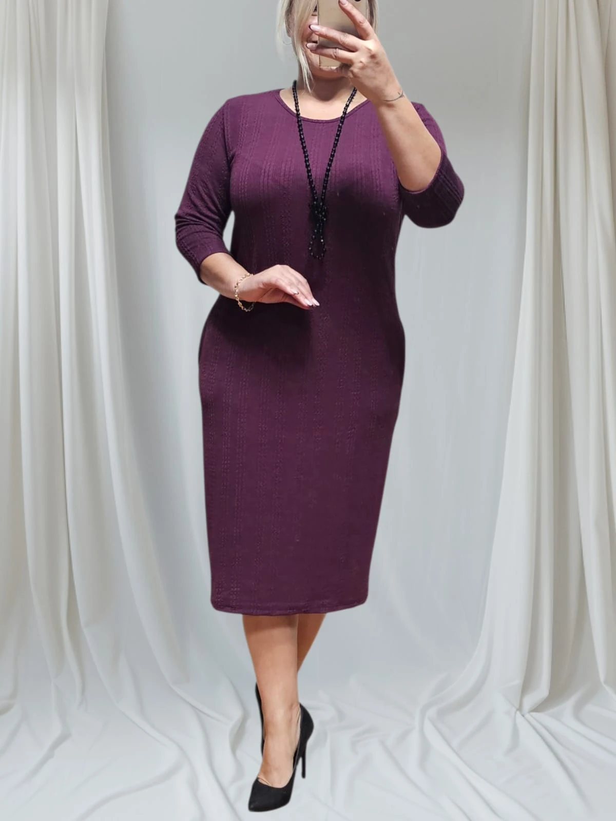 Mor Renk Kaşkorse Esnek Triko Elbise