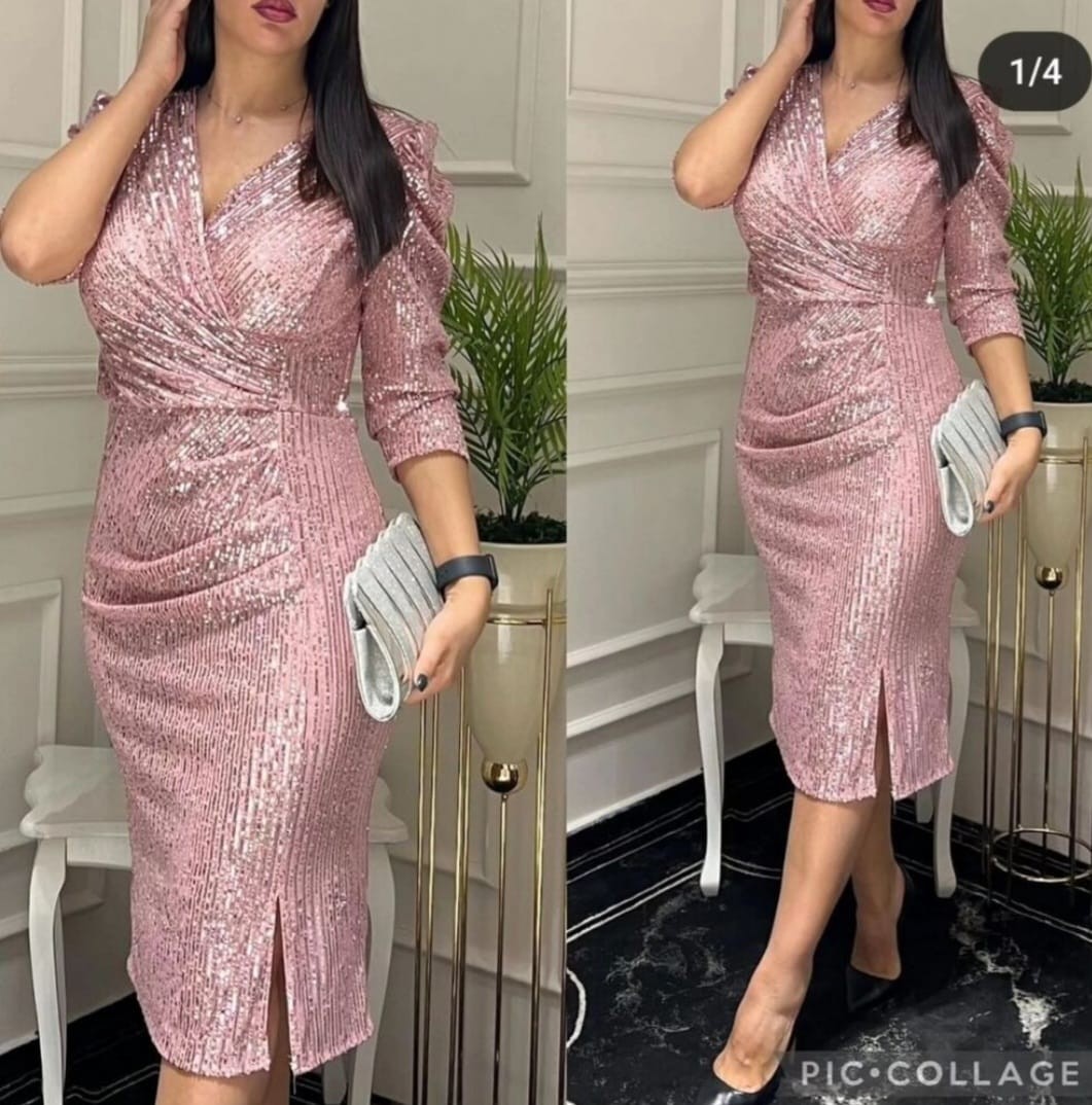Astarlı Likralı Payet Kumaş Elbise