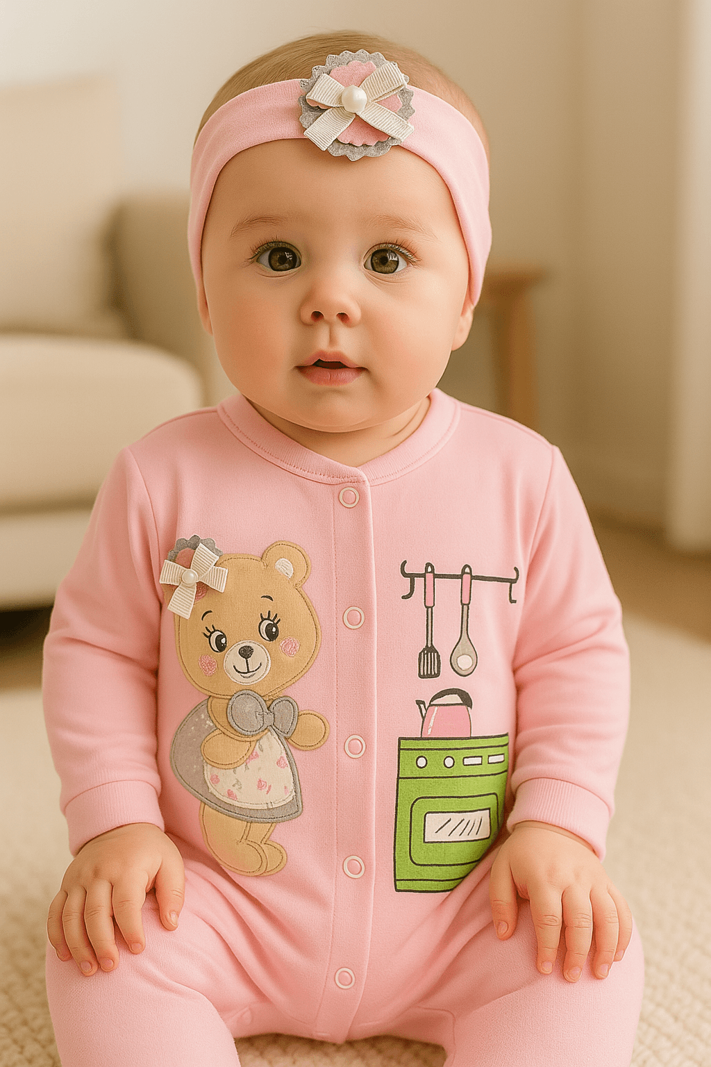 Aşçı Bear Kız Bebek Tulumu