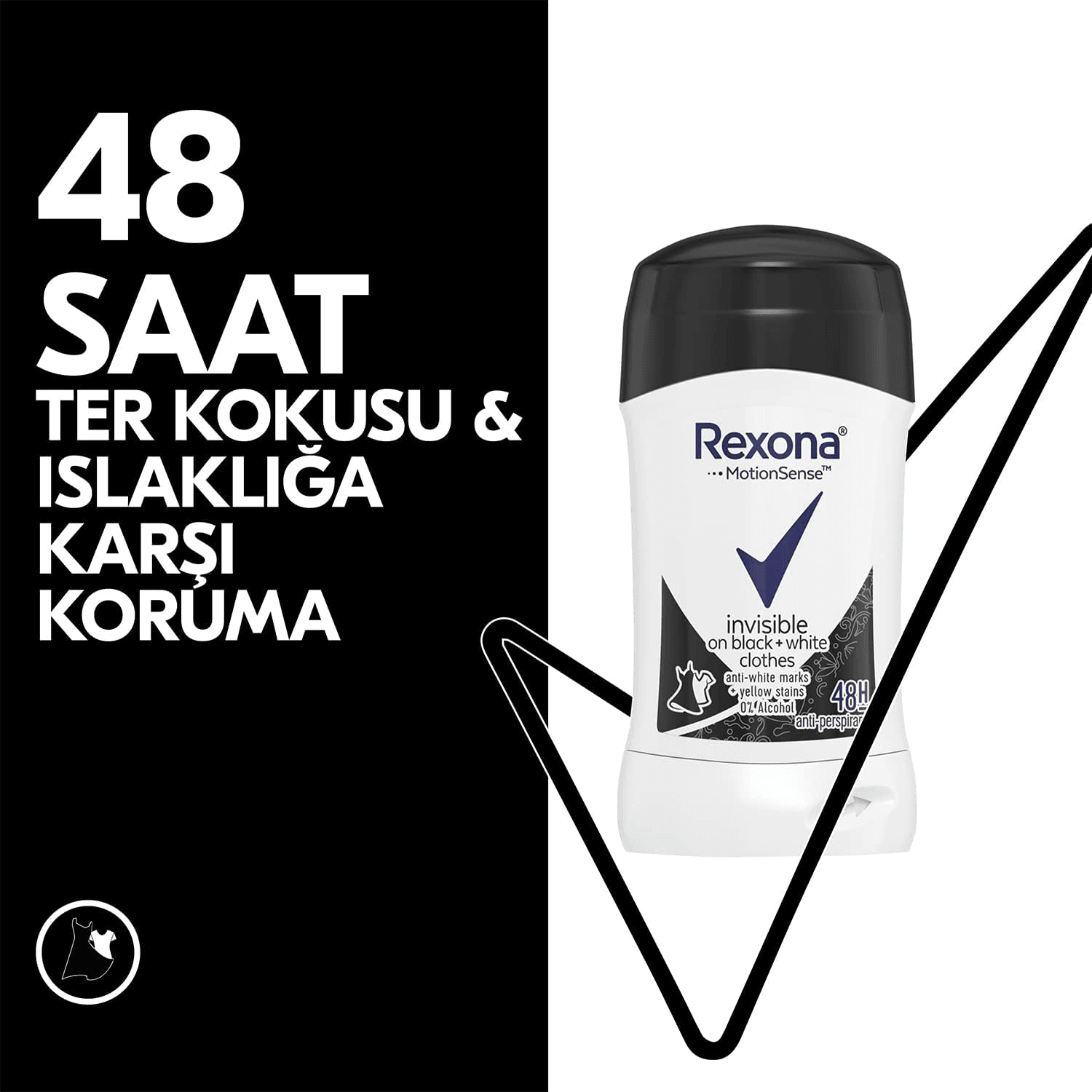 Rexona MotionSense Kadın Stick Deodorant Invisible On Black+White Clothes 48 Saat Etkili 50 g