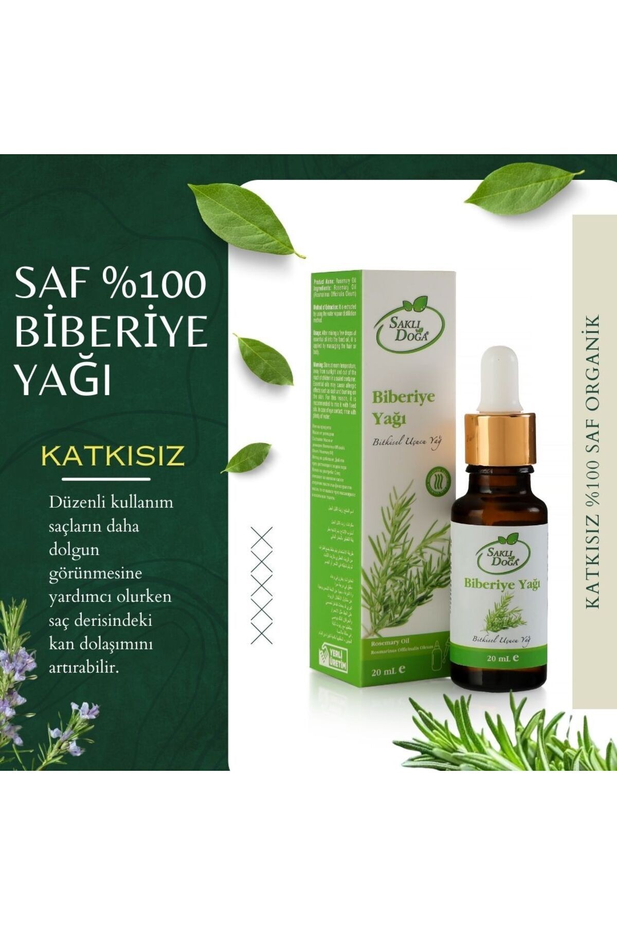 Premium %100 Saf Seyreltilmemiş Doğal Biberiye Yağı 20ml