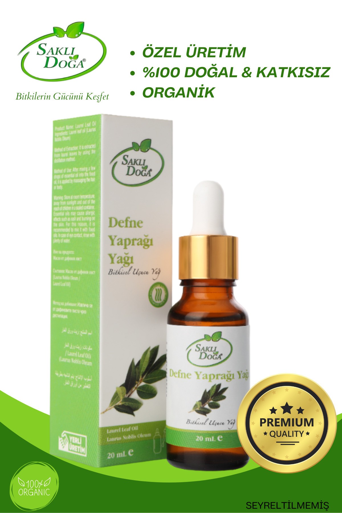 Premium %100 Saf ve Doğal Defne Yaprağı Yağı 20ml