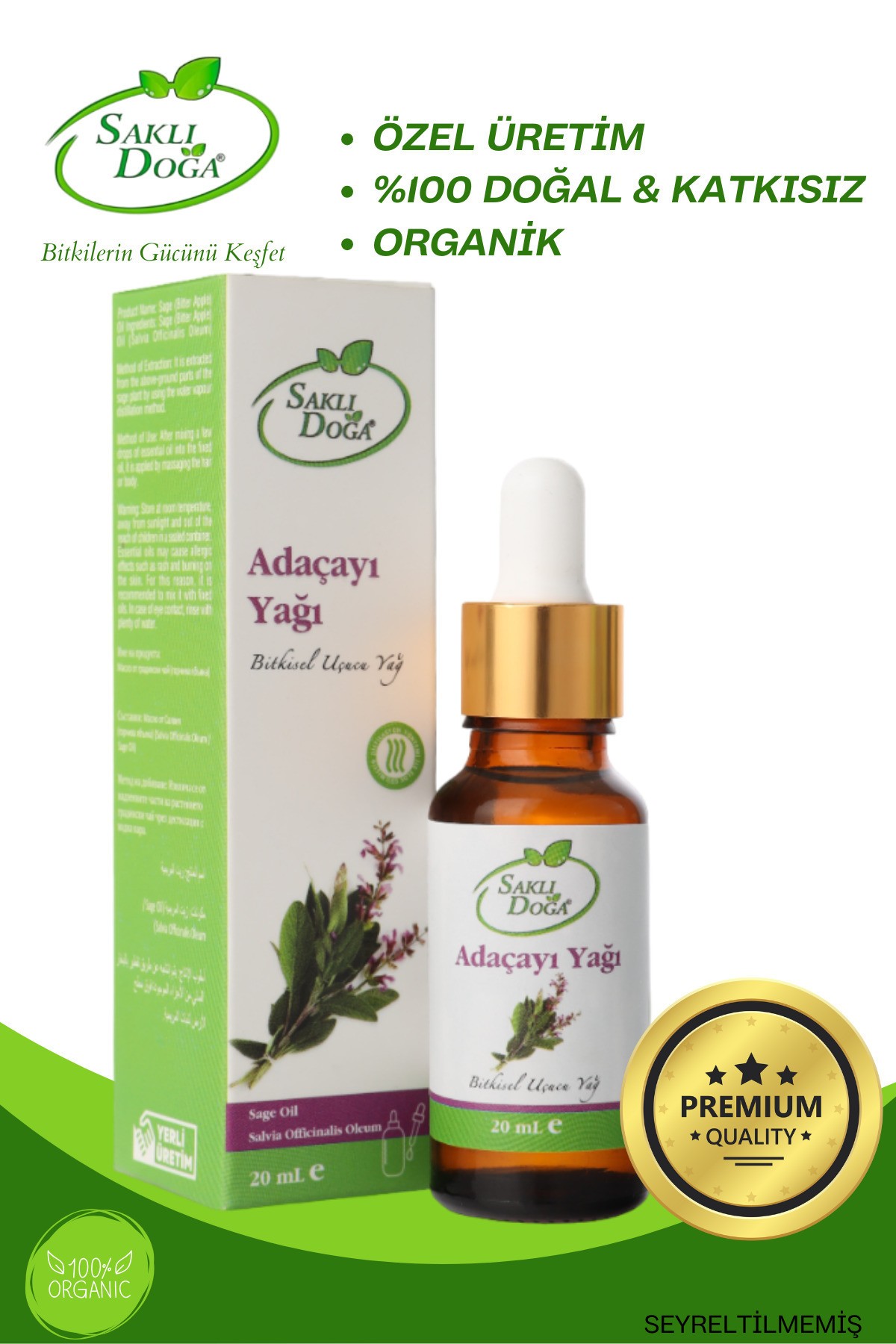 Premium %100 Saf ve Doğal Adaçayı Yağı 20ml