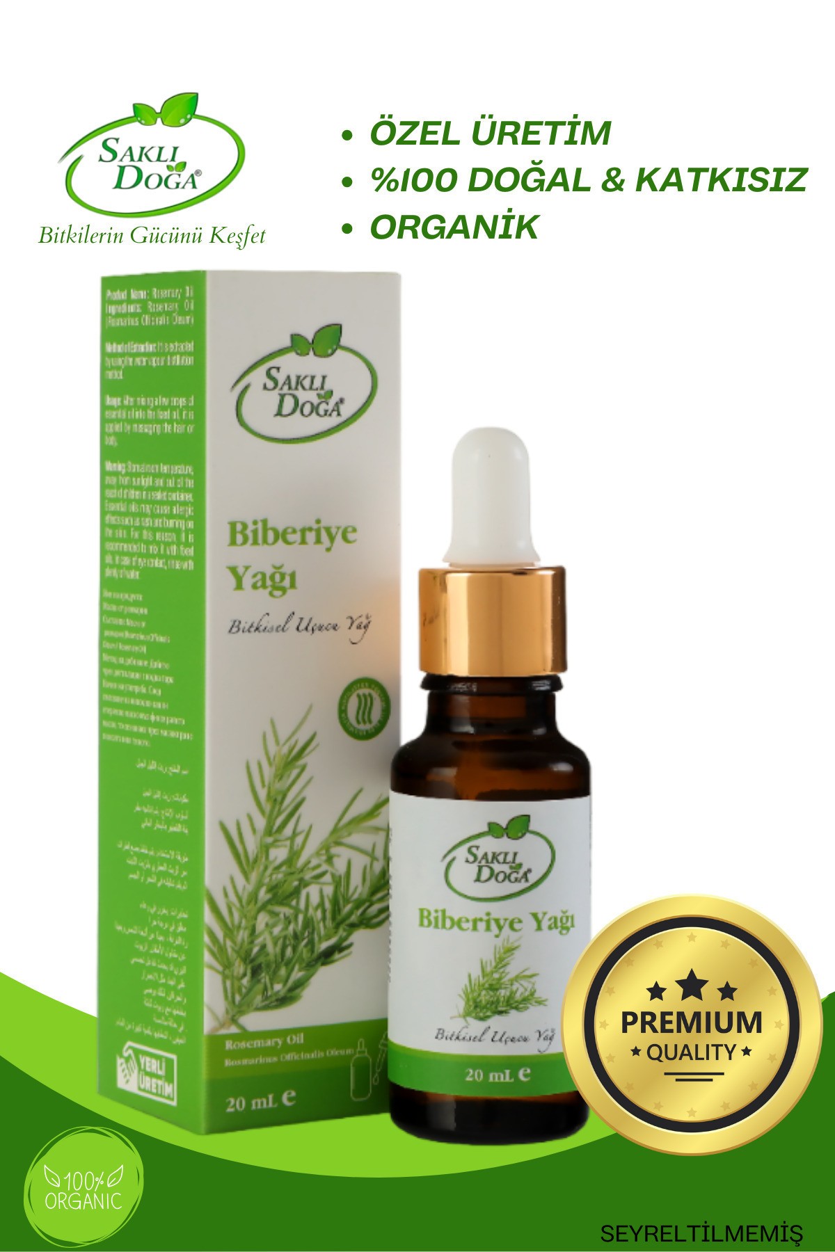 Premium %100 Saf Seyreltilmemiş Doğal Biberiye Yağı 20ml