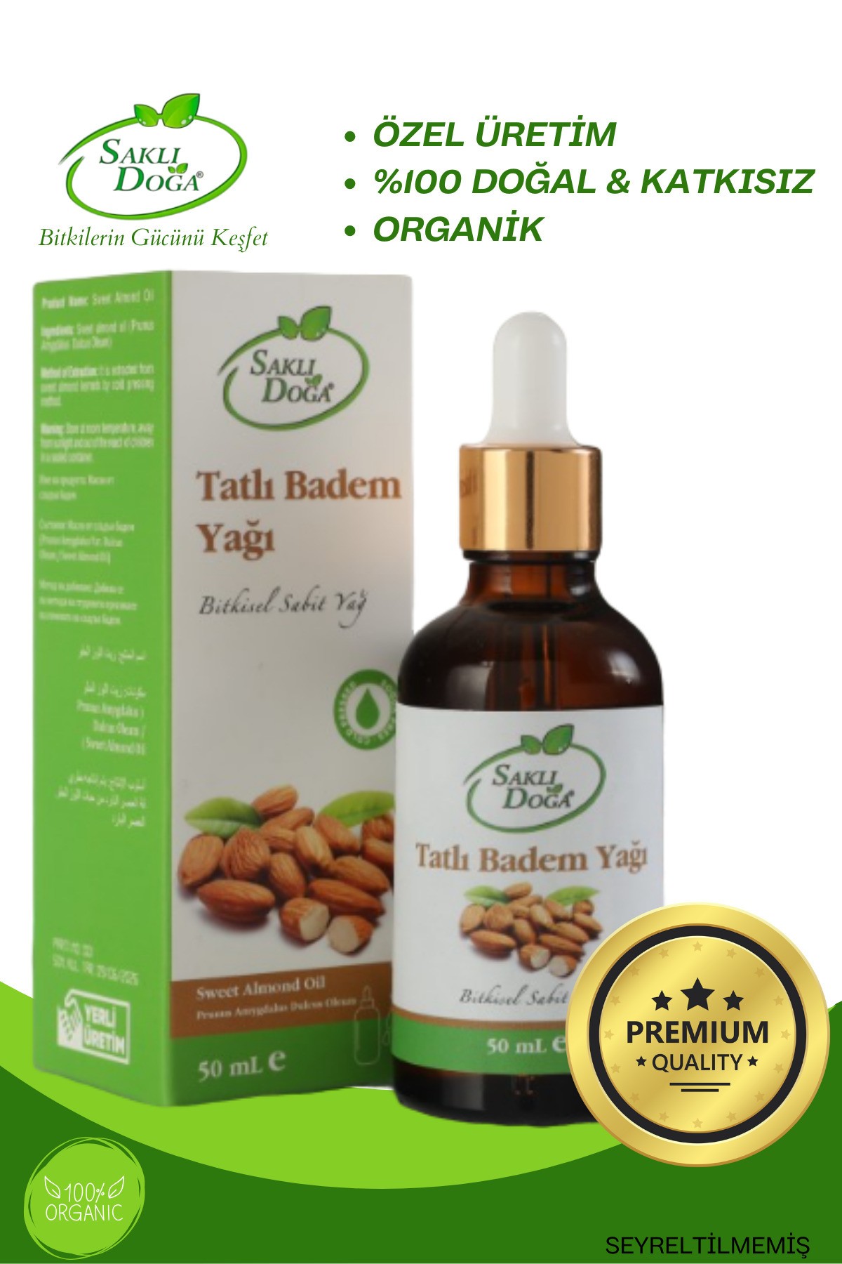 Premium %100 Saf Tatlı Badem Yağı Doğal Katkısız 50 ml