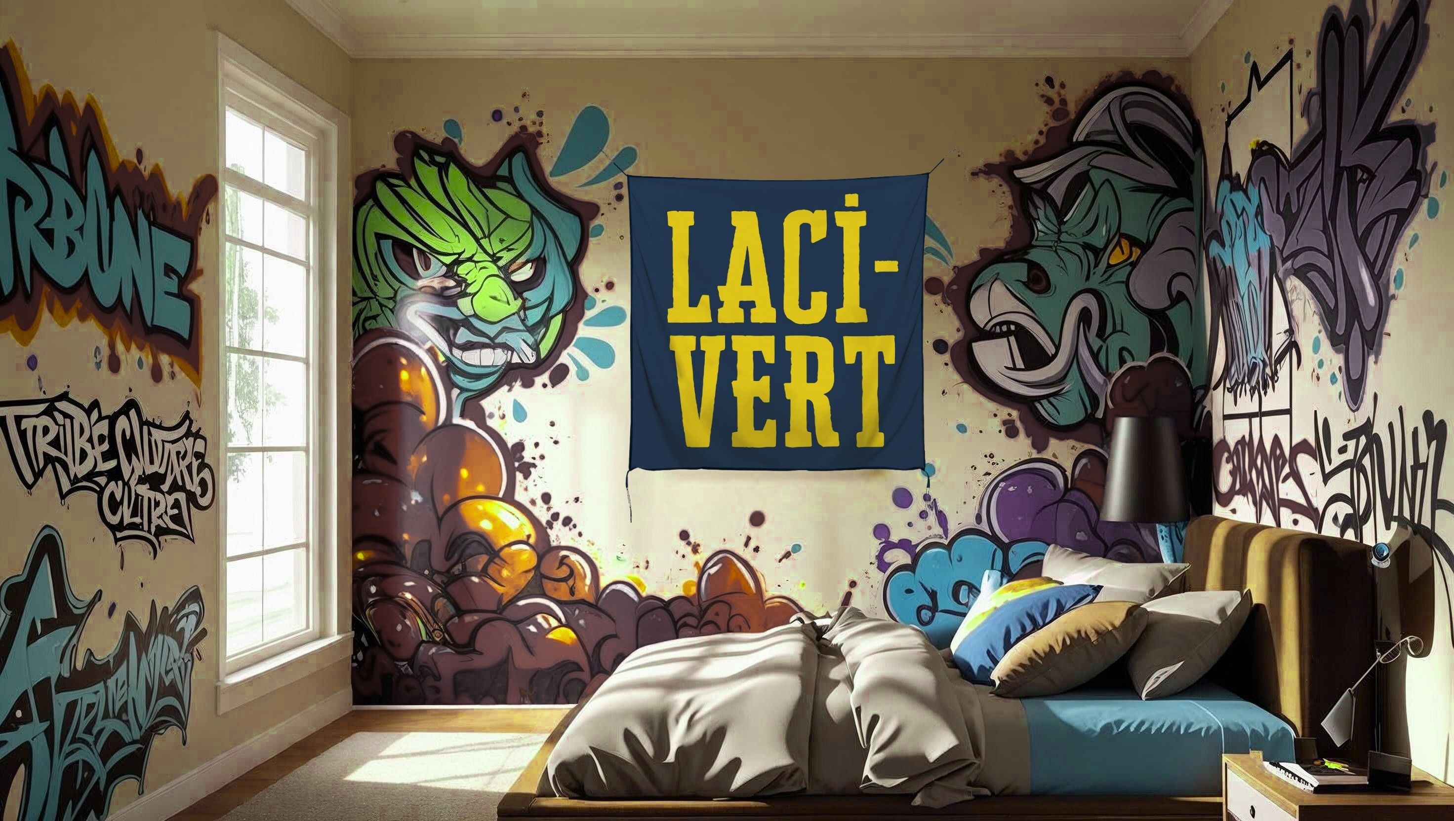 Sarı Lacivert Yazılı Bayrak