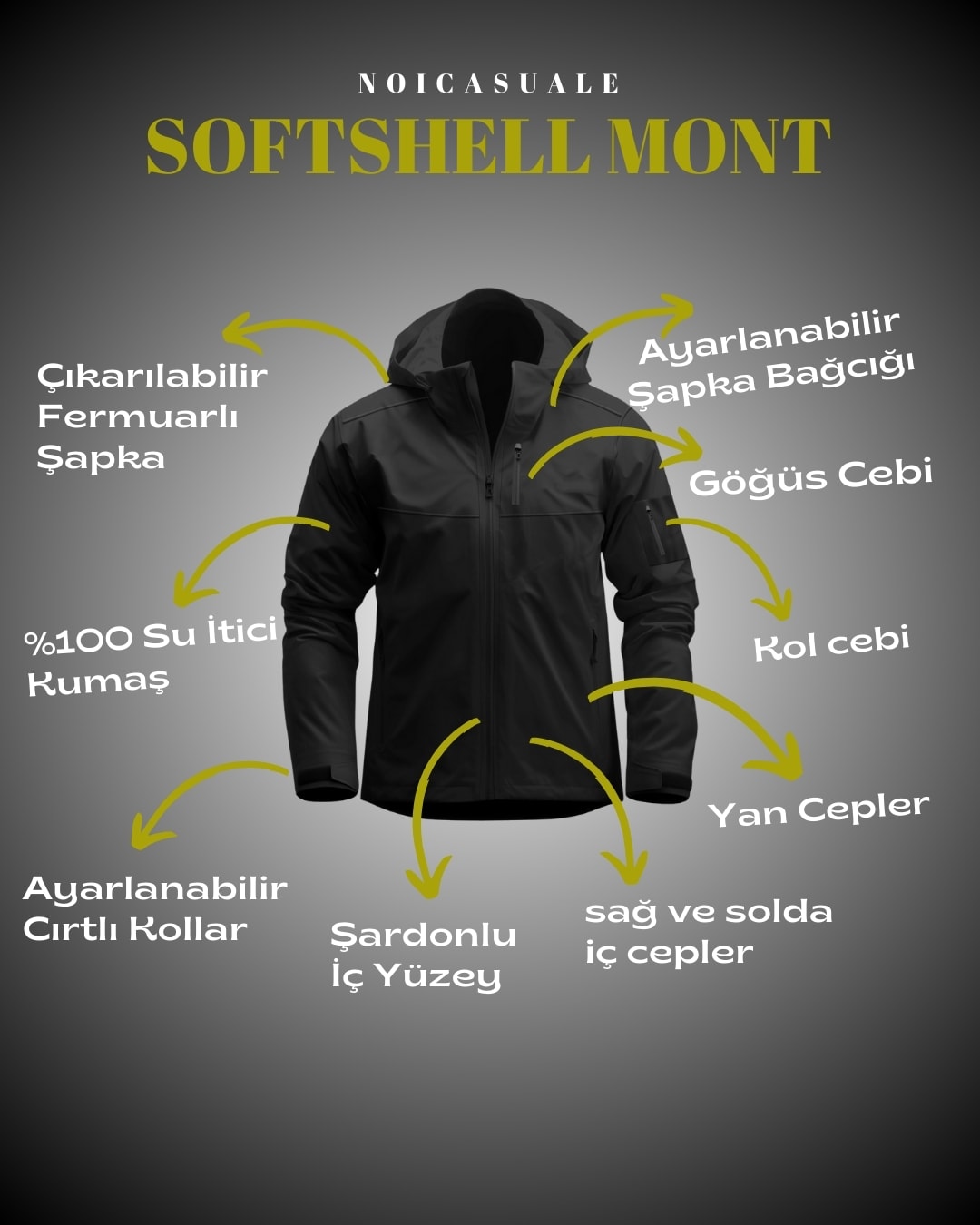 5 Yıldız Aslan (Sarı Kırmızı Ultras Sırt Baskılı) Softshell Mont 