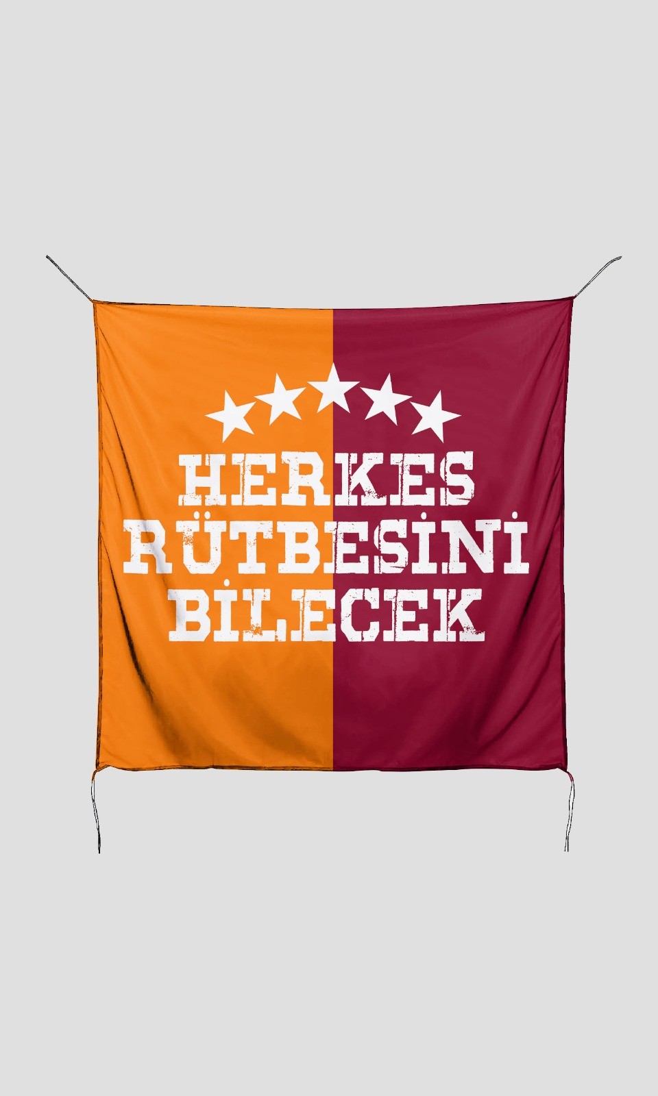 Herkes Rütbesini Bilecek Yazılı Sarı Kırmızı Bayrak