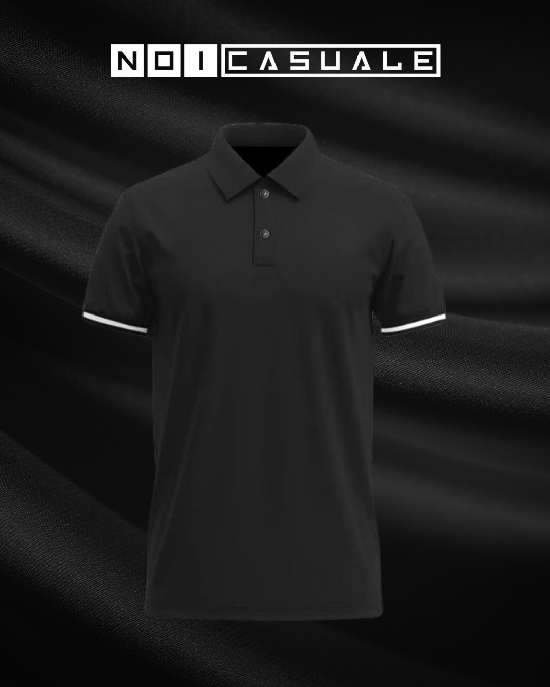 Yakalı Siyah T-Shirt / Outlet