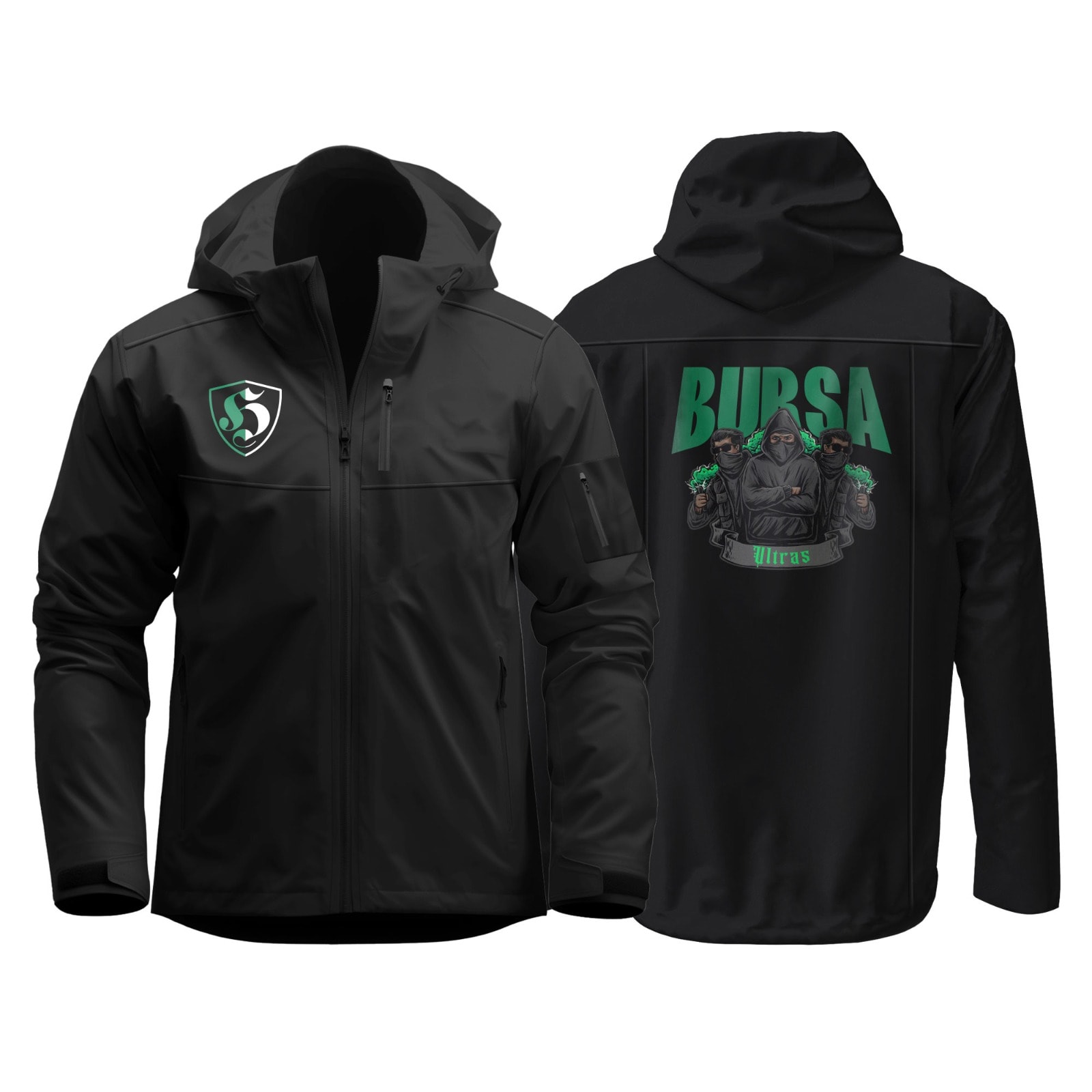 Yeşil Beyaz Ultras (Bursa Ultras Sırt Baskılı) Softshell Mont