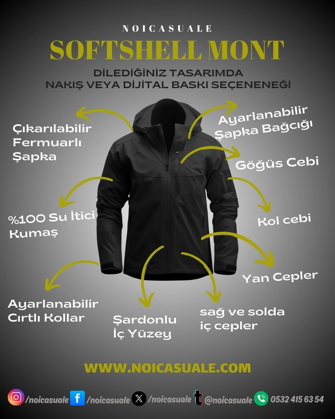 34 Sarı Kırmızı (Ultras Sırt Baskılı) Softshell Mont