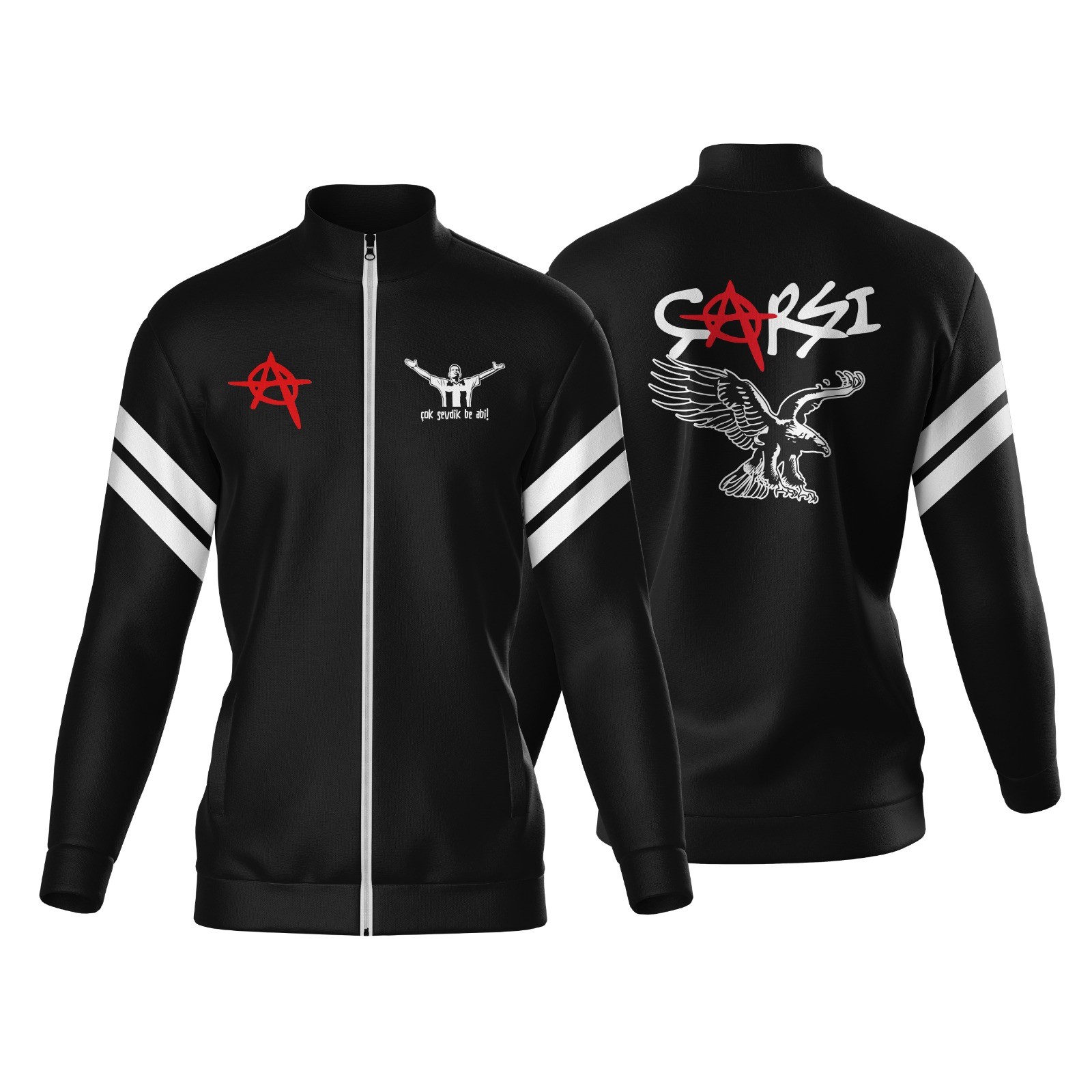 Optik Başkan / Sırt Baskılı Fermuarlı Sweatshirt / Outlet