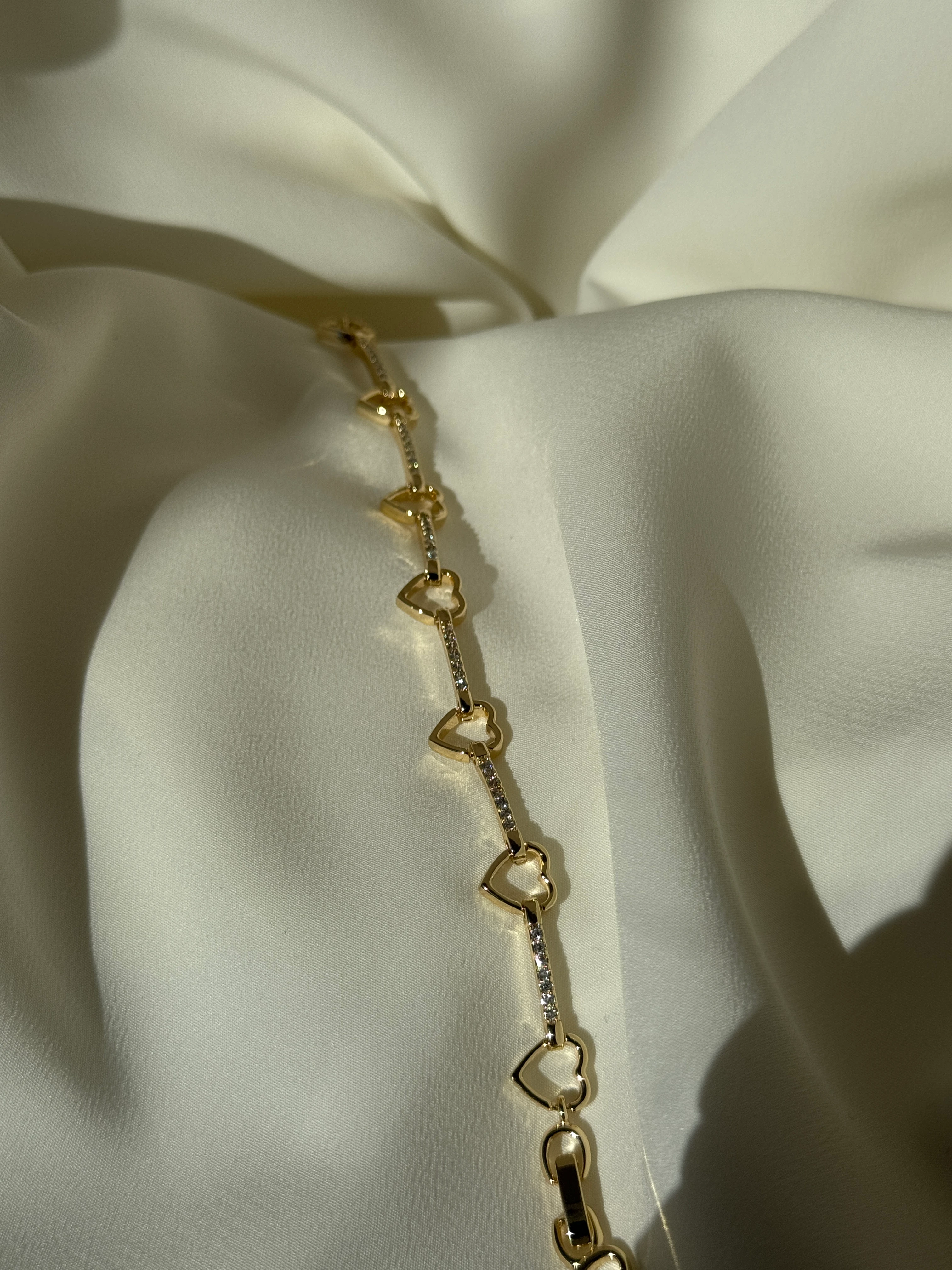 14K Zirkon Taşlı Kalp Bileklik