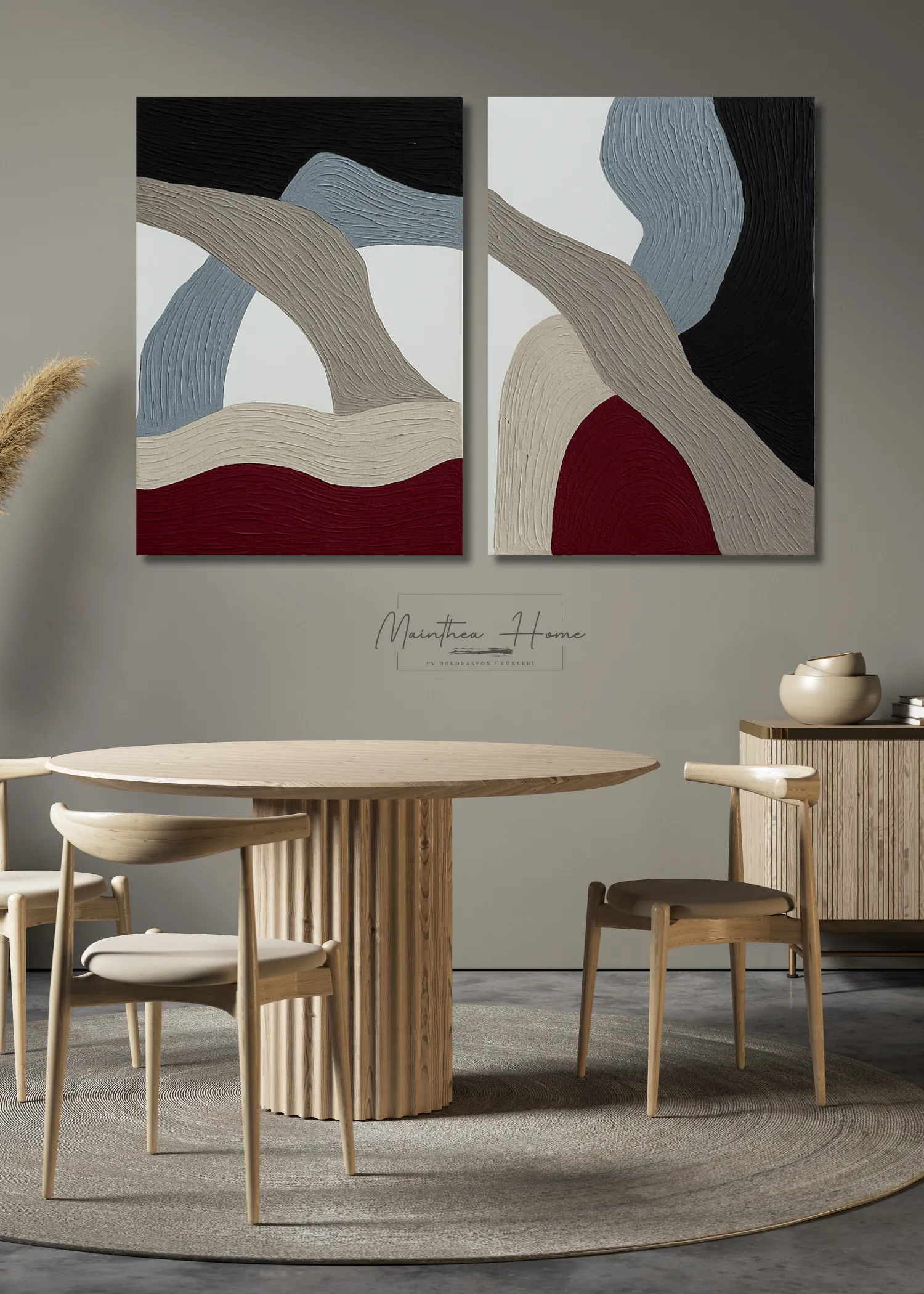 2'li Dokulu Alçı Tablo Organik Sarmal| El Yapımı 3D Dekoratif Duvar Tablosu main variant image