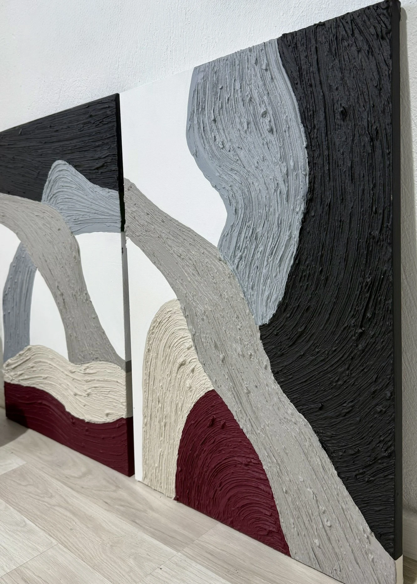 2'li Dokulu Alçı Tablo Organik Sarmal| El Yapımı 3D Dekoratif Duvar Tablosu