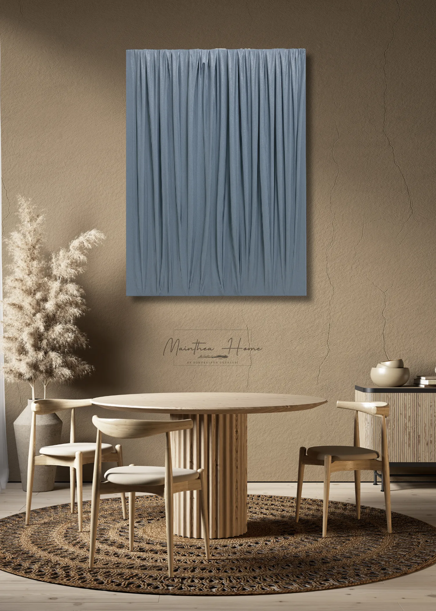 Dokulu Alçı Tablo - Derin Doku | El Yapımı 3D Dekoratif Duvar Tablosu - Arduvaz Gri image