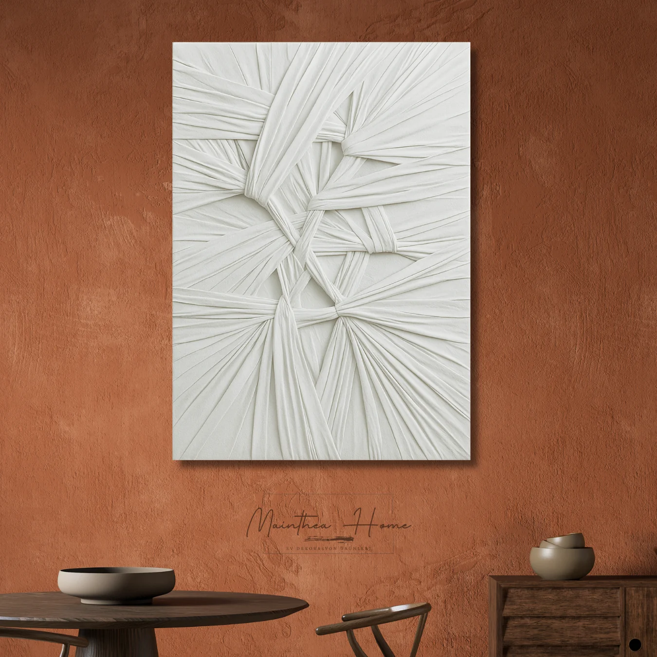 Dokulu Alçı Tablo - Bağların Ritmi | El Yapımı 3D Dekoratif Duvar Tablosu - Beyaz image