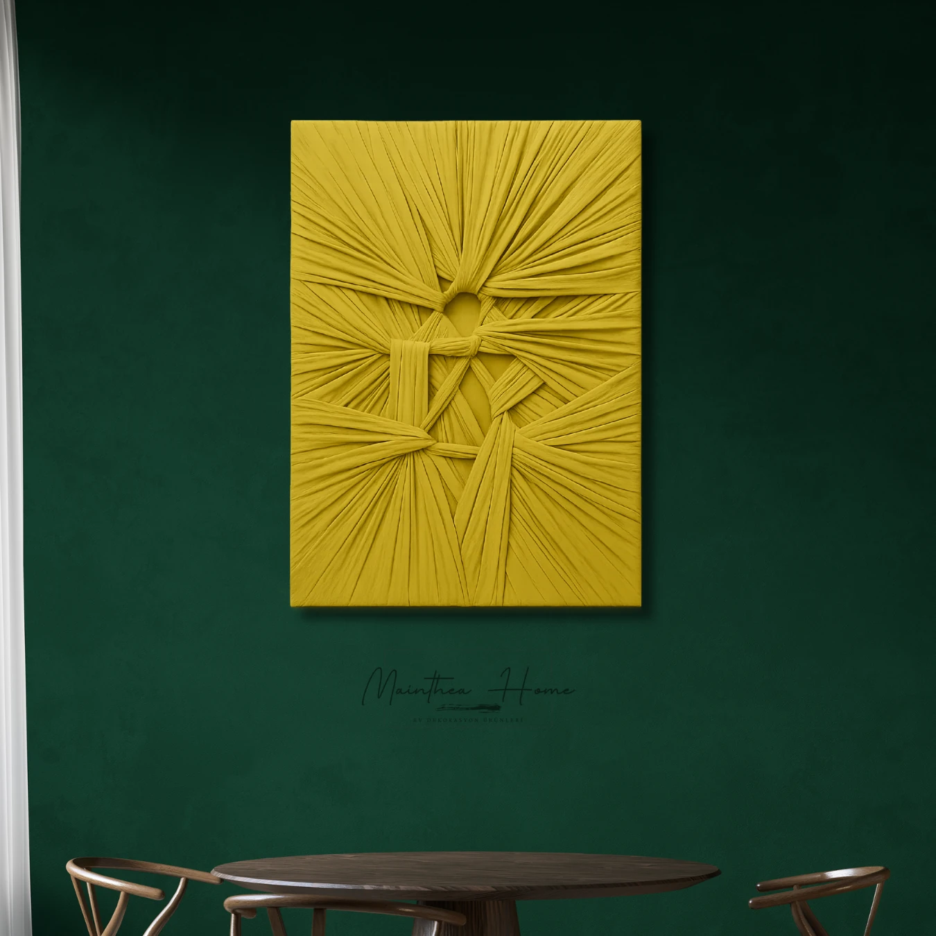 Dokulu Alçı Tablo - Bağların Ritmi | El Yapımı 3D Dekoratif Duvar Tablosu - Hardal image