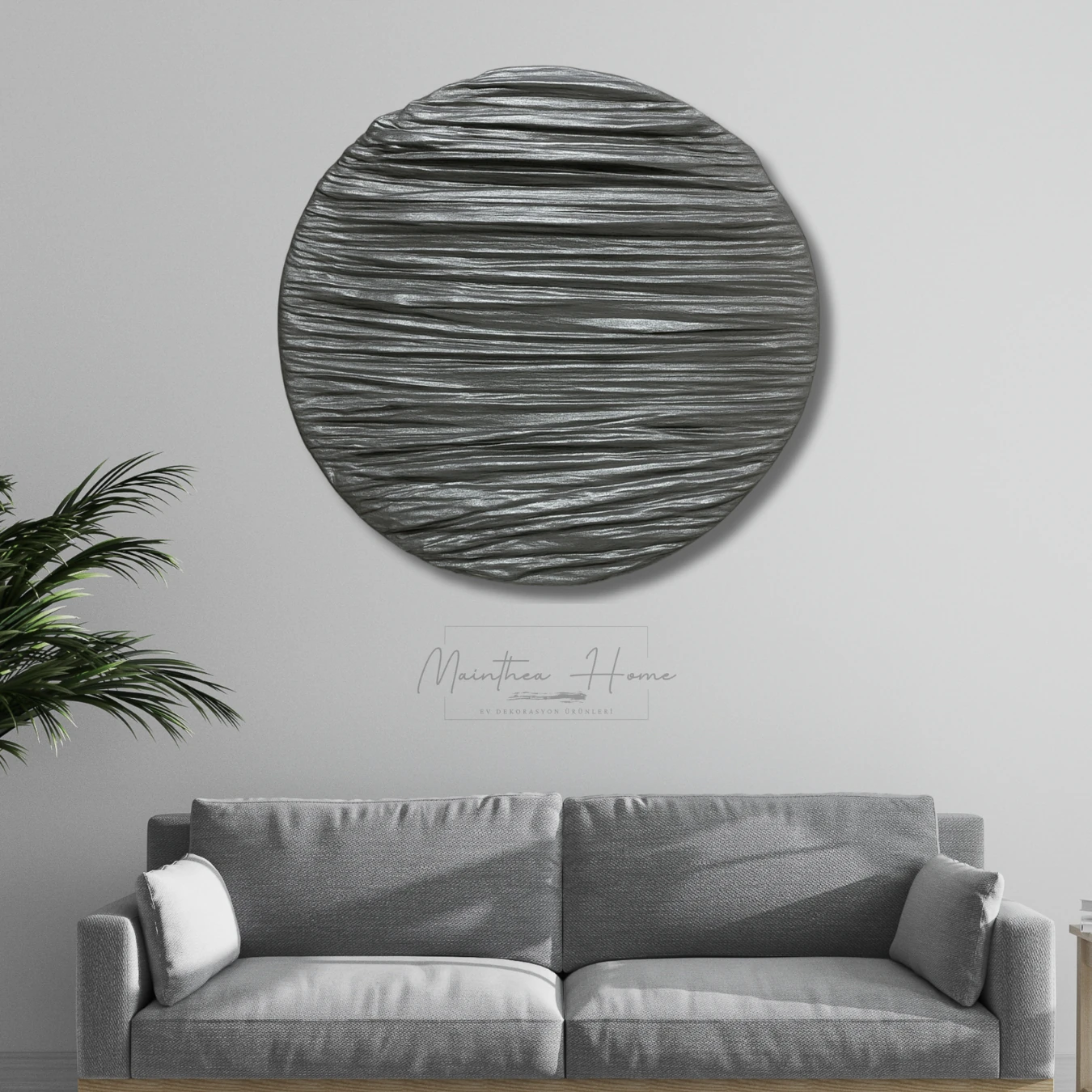Dokulu Yuvarlak Alçı Tablo Sade Akış | El Yapımı 3D Dekoratif Duvar Tablosu Metalik