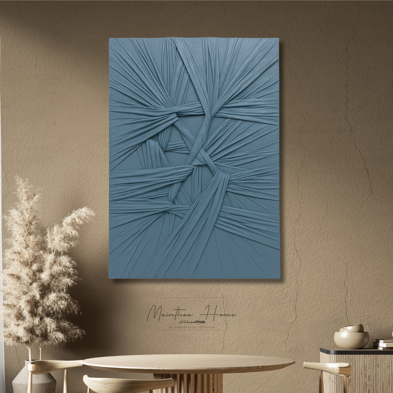 Dokulu Alçı Tablo - Bağların Ritmi | El Yapımı 3D Dekoratif Duvar Tablosu - Arduvaz Gri image