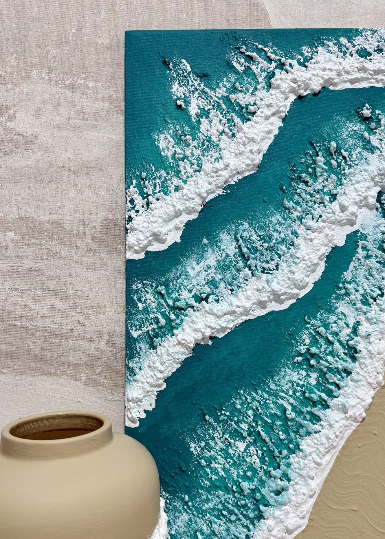 Dokulu Alçı Tablo – Sonsuz Kıyı  El Yapımı 3D Dekoratif Duvar Tablosu