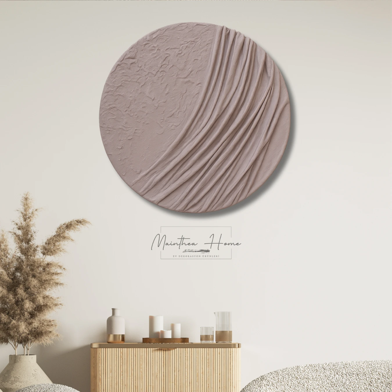 Dokulu Yuvarlak Alçı Tablo Ayın Yansısı | El Yapımı 3D Dekoratif Duvar Tablosu - Tuval image