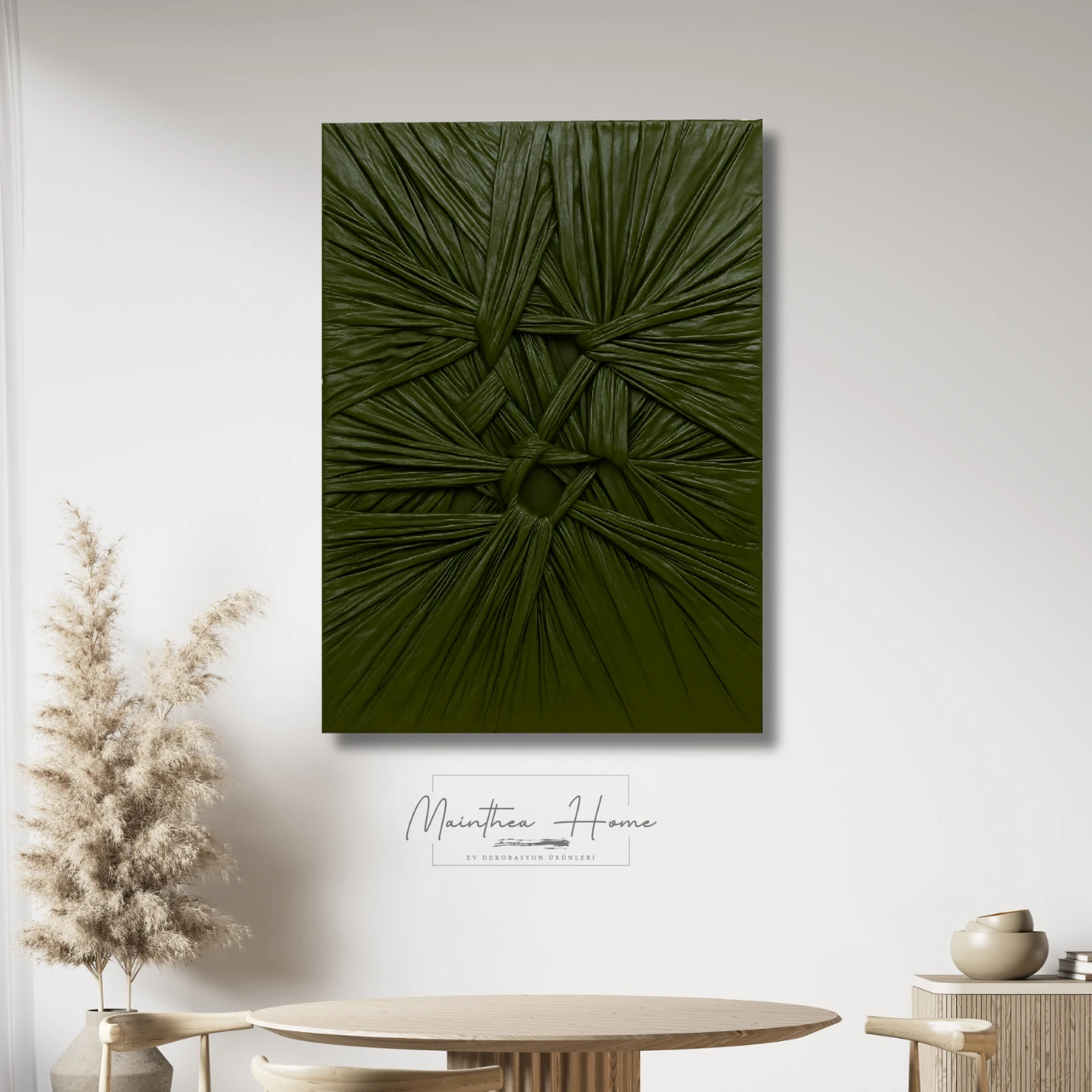 Dokulu Alçı Tablo - Bağların Ritmi | El Yapımı 3D Dekoratif Duvar Tablosu - Yaprak Yeşili image