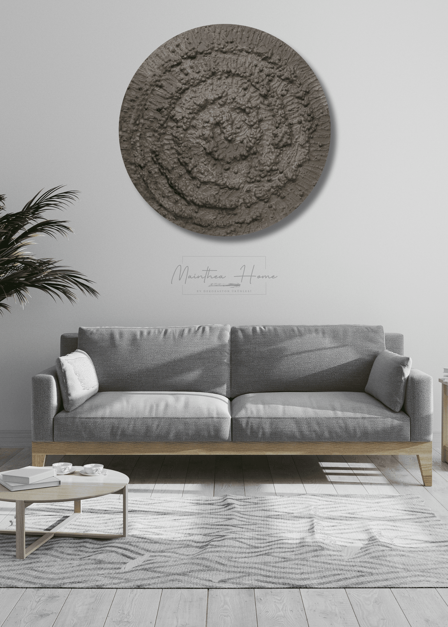 Dokulu Yuvarlak Alçı Tablo - Kozmik Döngü | El Yapımı 3D Dekoratif Duvar Tablosu - Vizon