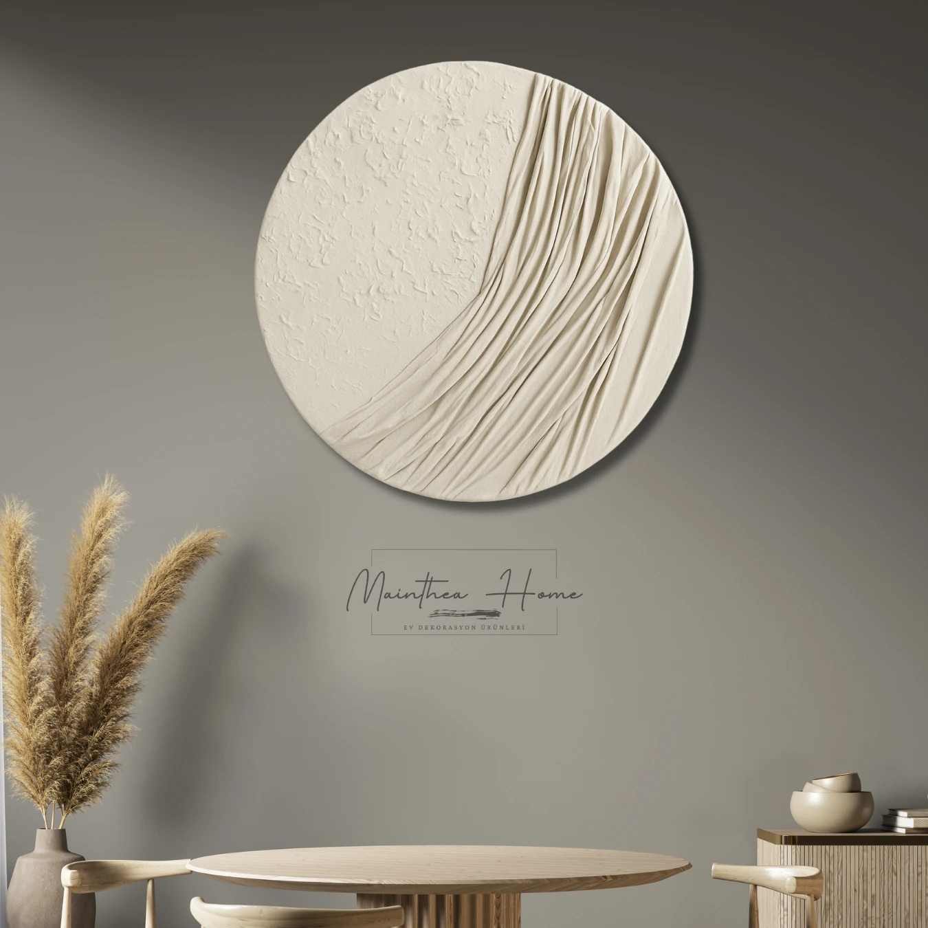 Dokulu Yuvarlak Alçı Tablo Ayın Yansısı | El Yapımı 3D Dekoratif Duvar Tablosu - Alaçatı image