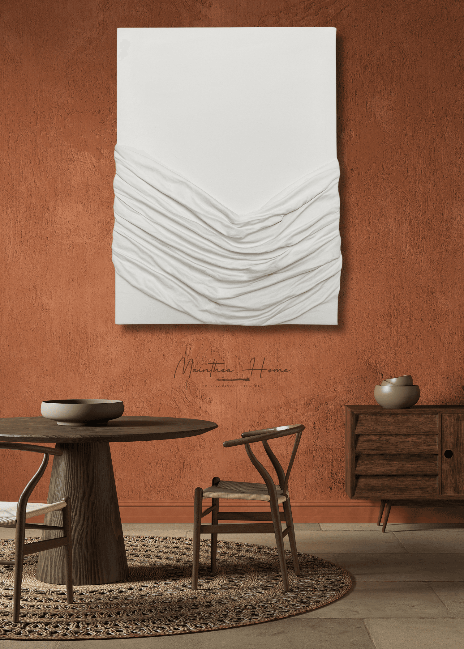 Dokulu Alçı Tablo - Zamansız Drape | El Yapımı 3D Dekoratif Duvar Tablosu - Beyaz