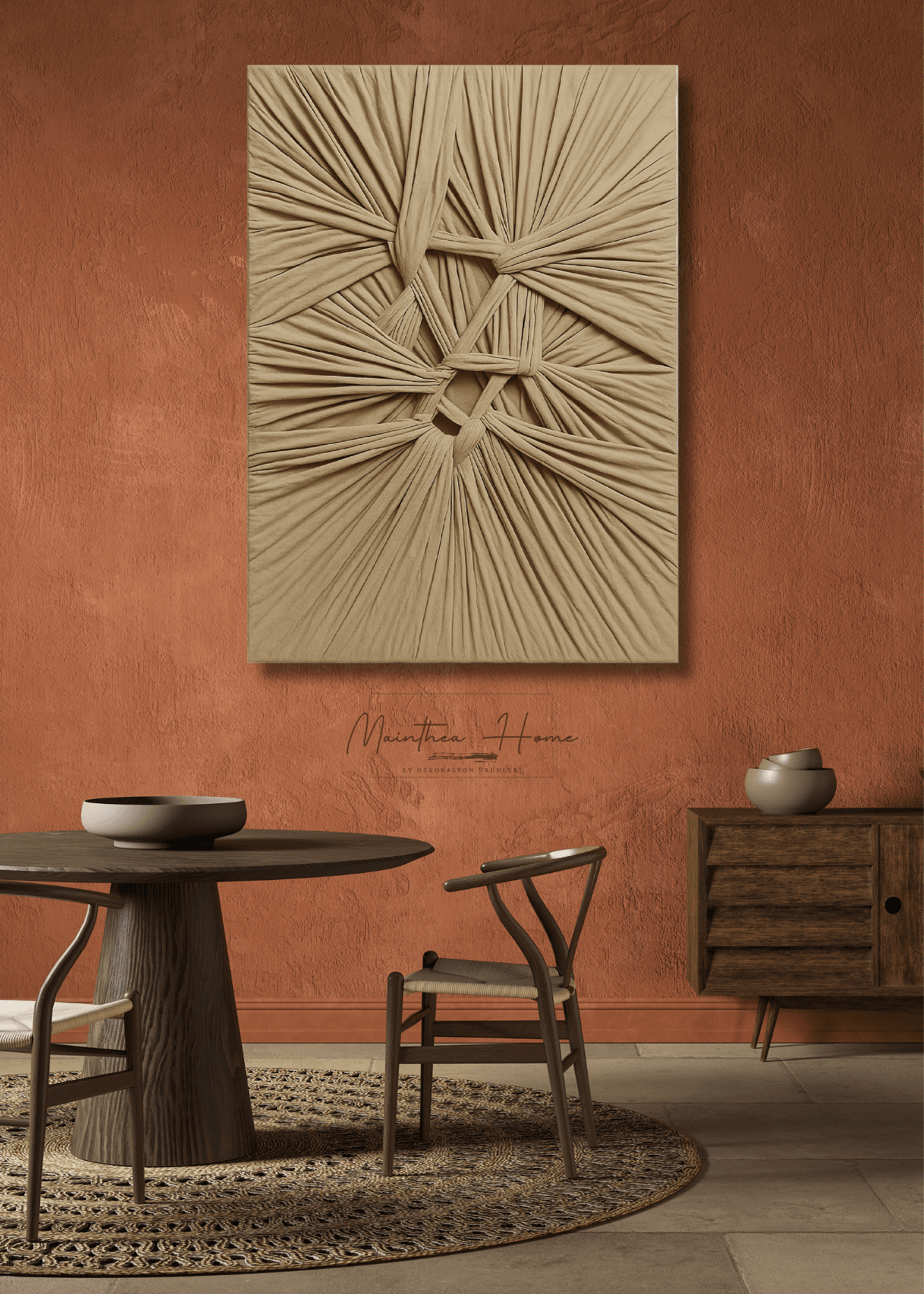 Dokulu Alçı Tablo - Bağların Ritmi | El Yapımı 3D Dekoratif Duvar Tablosu - Linen