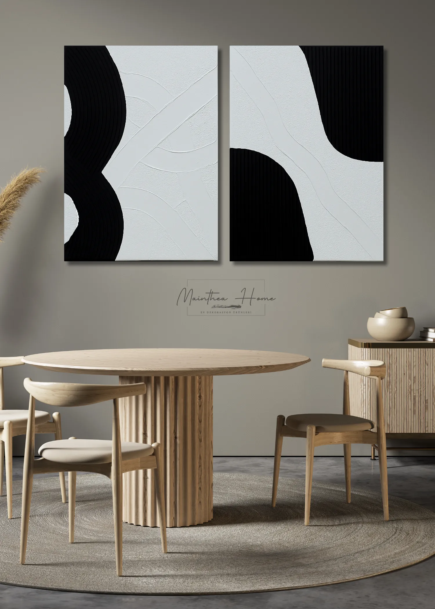 2'li Dokulu Alçı Tablo Statik Devrim| El Yapımı 3D Dekoratif Duvar Tablosu - Siyah image