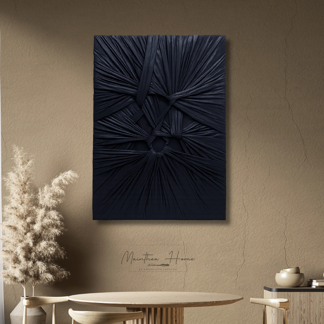 Dokulu Alçı Tablo - Bağların Ritmi | El Yapımı 3D Dekoratif Duvar Tablosu - Lacivert image