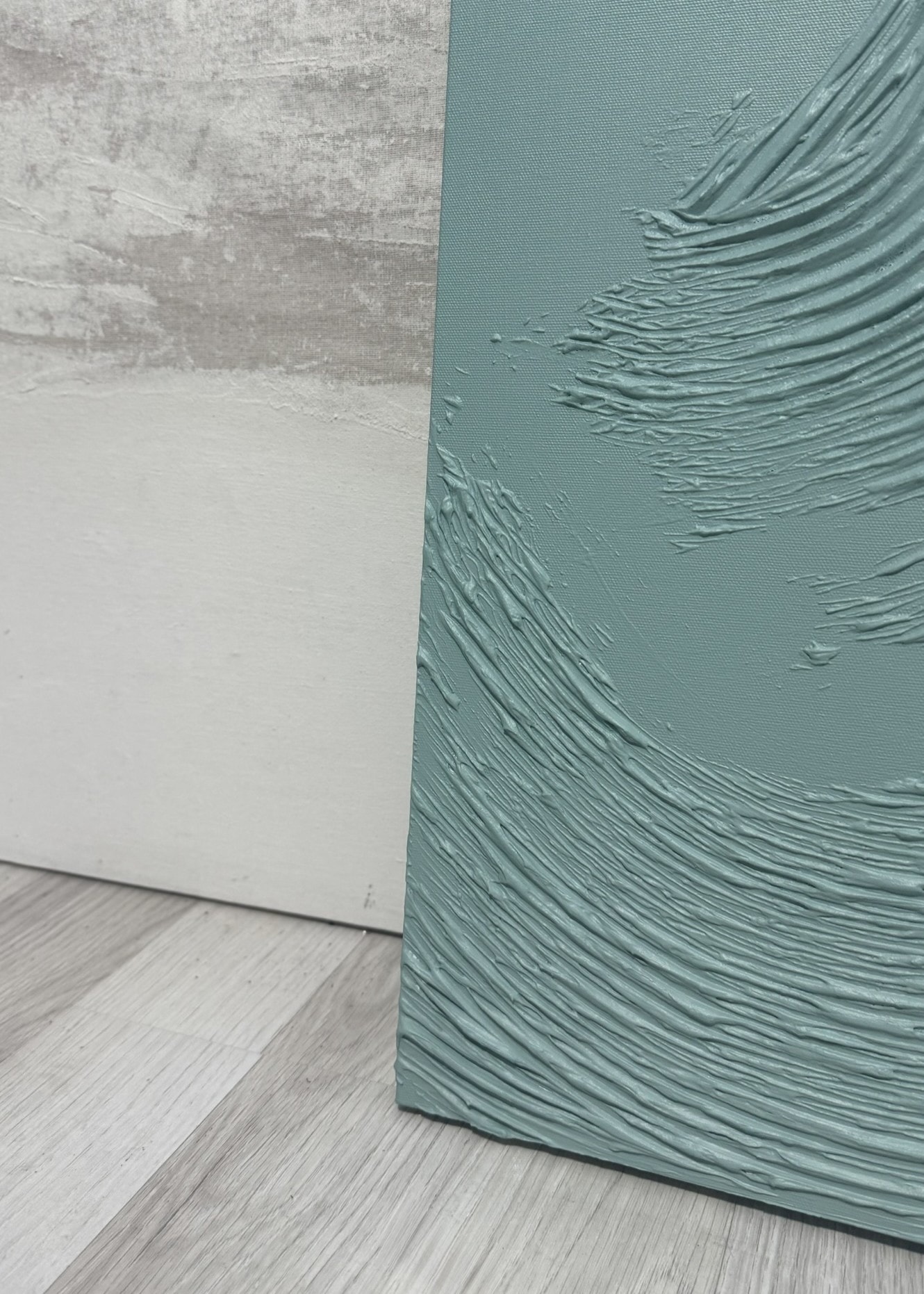 Dokulu Alçı Tablo - Dalgaların Ritmi | El Yapımı 3D Dekoratif Duvar Tablosu - Küf Yeşili image
