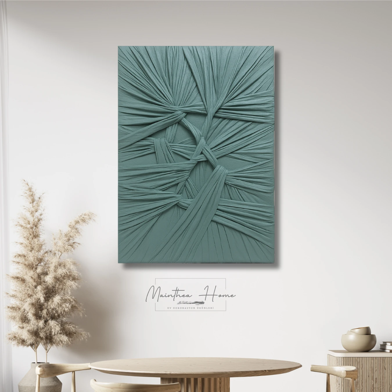 Dokulu Alçı Tablo - Bağların Ritmi | El Yapımı 3D Dekoratif Duvar Tablosu - Küf Yeşili image