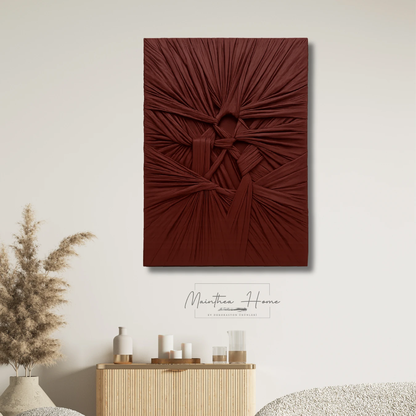 Dokulu Alçı Tablo - Bağların Ritmi | El Yapımı 3D Dekoratif Duvar Tablosu - Bordo image