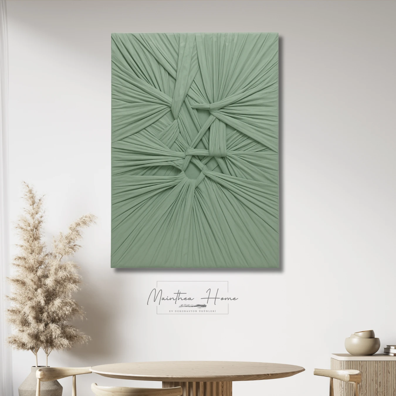 Dokulu Alçı Tablo - Bağların Ritmi | El Yapımı 3D Dekoratif Duvar Tablosu - Çağla Yeşili image