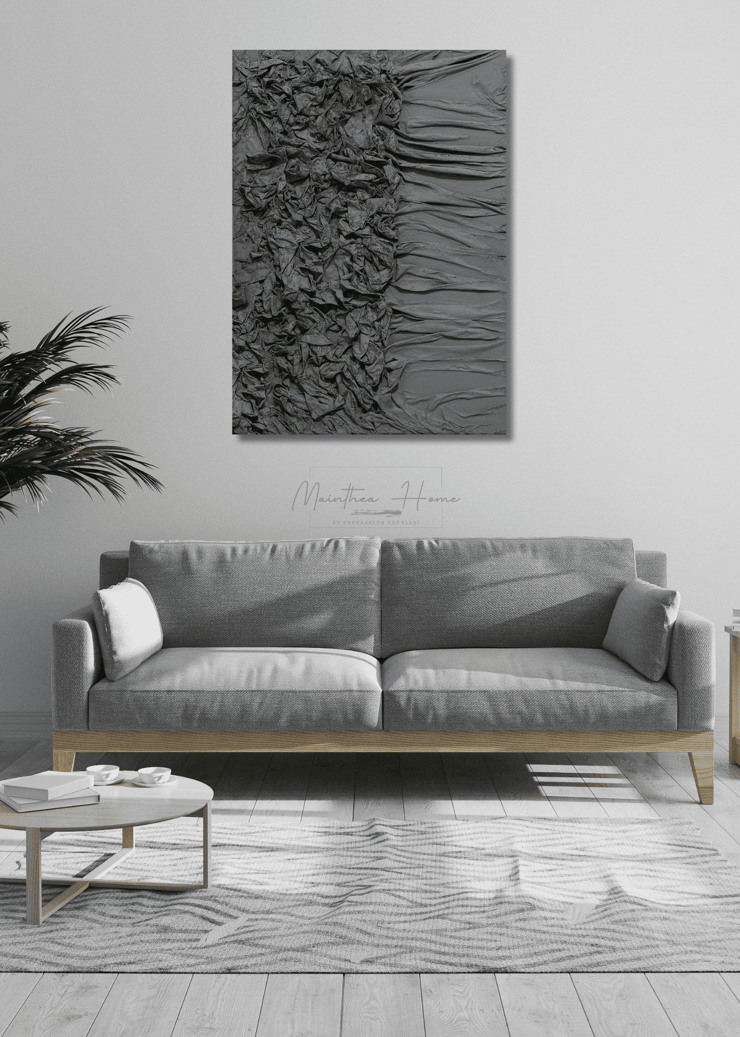 Dokulu Alçı Tablo Hayal Perdesi | El Yapımı 3D Dekoratif Duvar Tablosu - Gri image