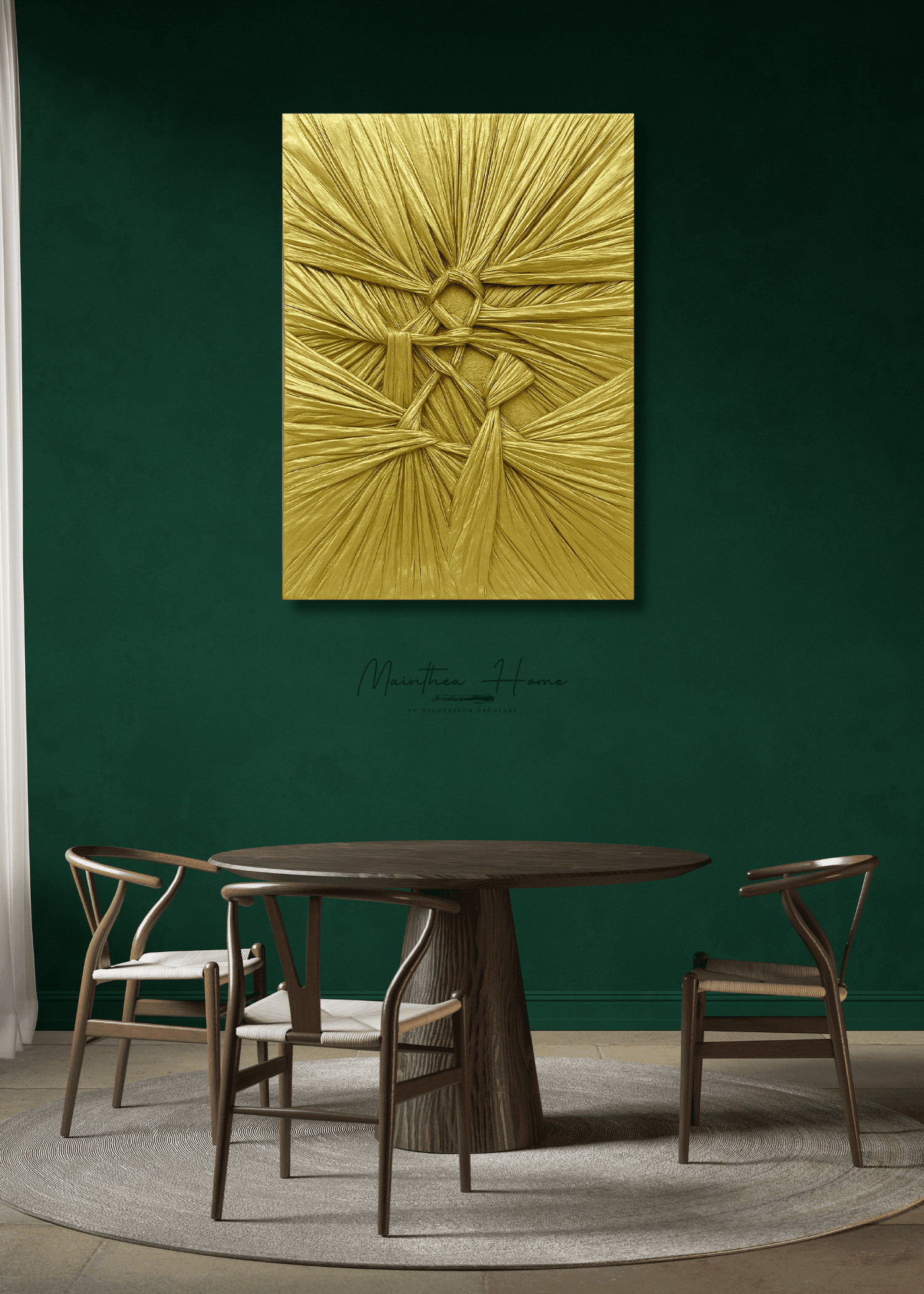Dokulu Alçı Tablo - Bağların Ritmi | El Yapımı 3D Dekoratif Duvar Tablosu Metalik - Açık Gold image