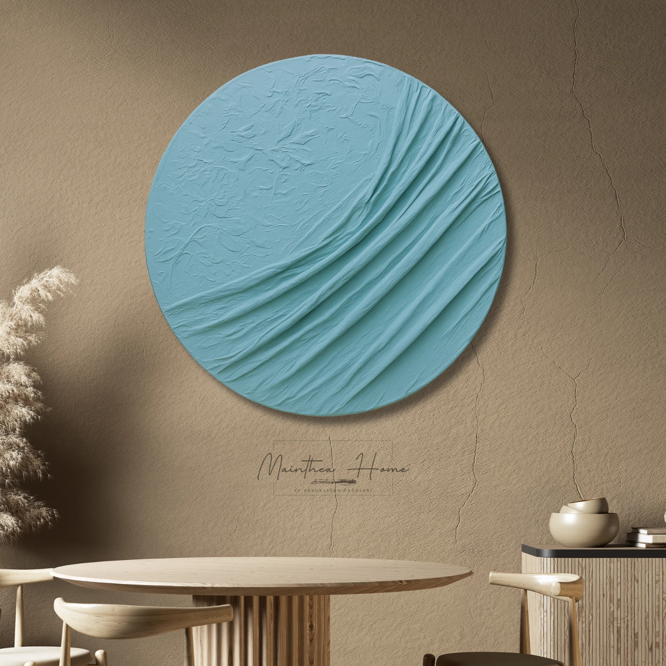 Dokulu Yuvarlak Alçı Tablo Ayın Yansısı | El Yapımı 3D Dekoratif Duvar Tablosu - Gökyüzü image