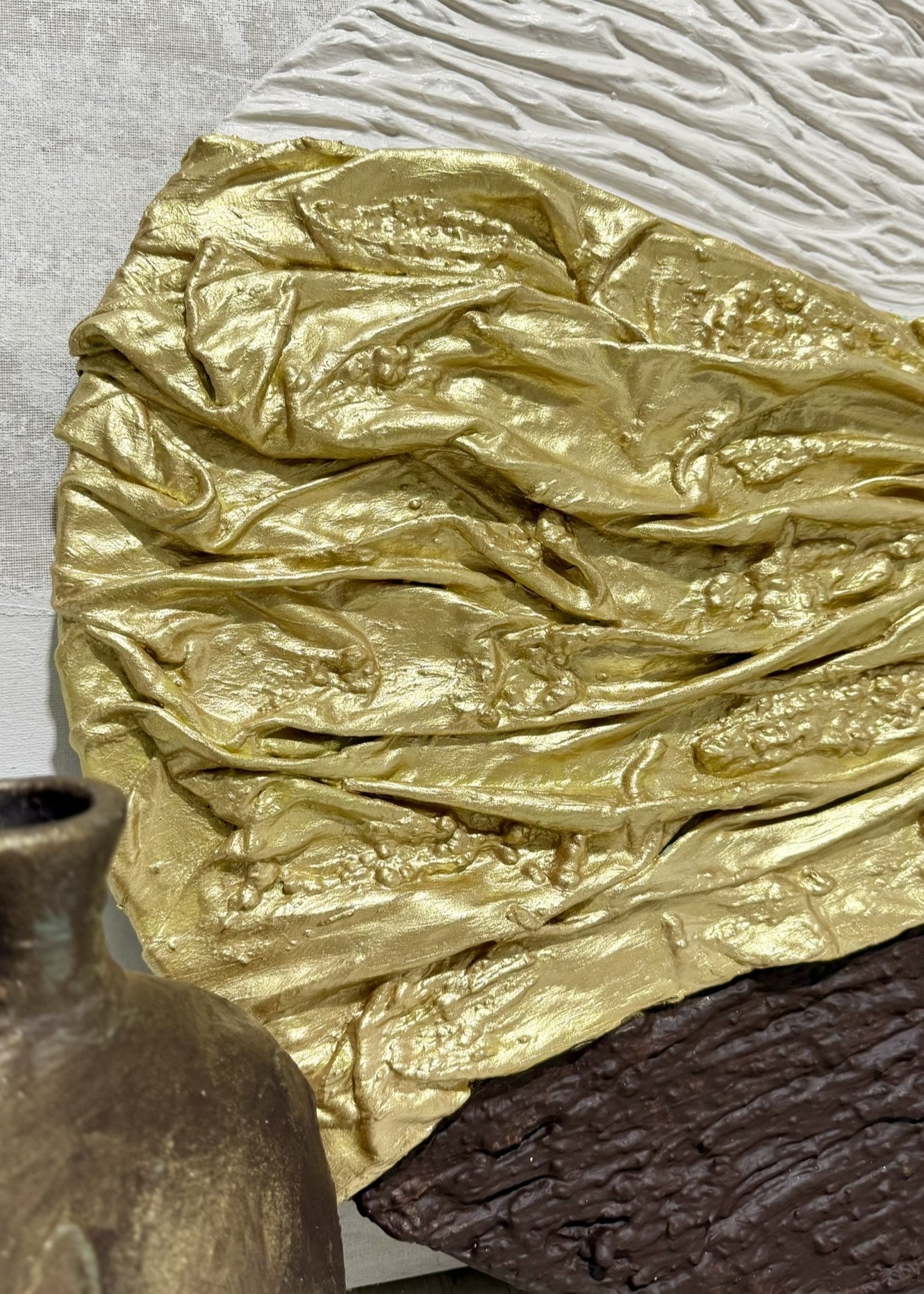 Dokulu Yuvarlak Alçı Tablo Kozmik Kesit | El Yapımı 3D Dekoratif Duvar Tablosu Metalik