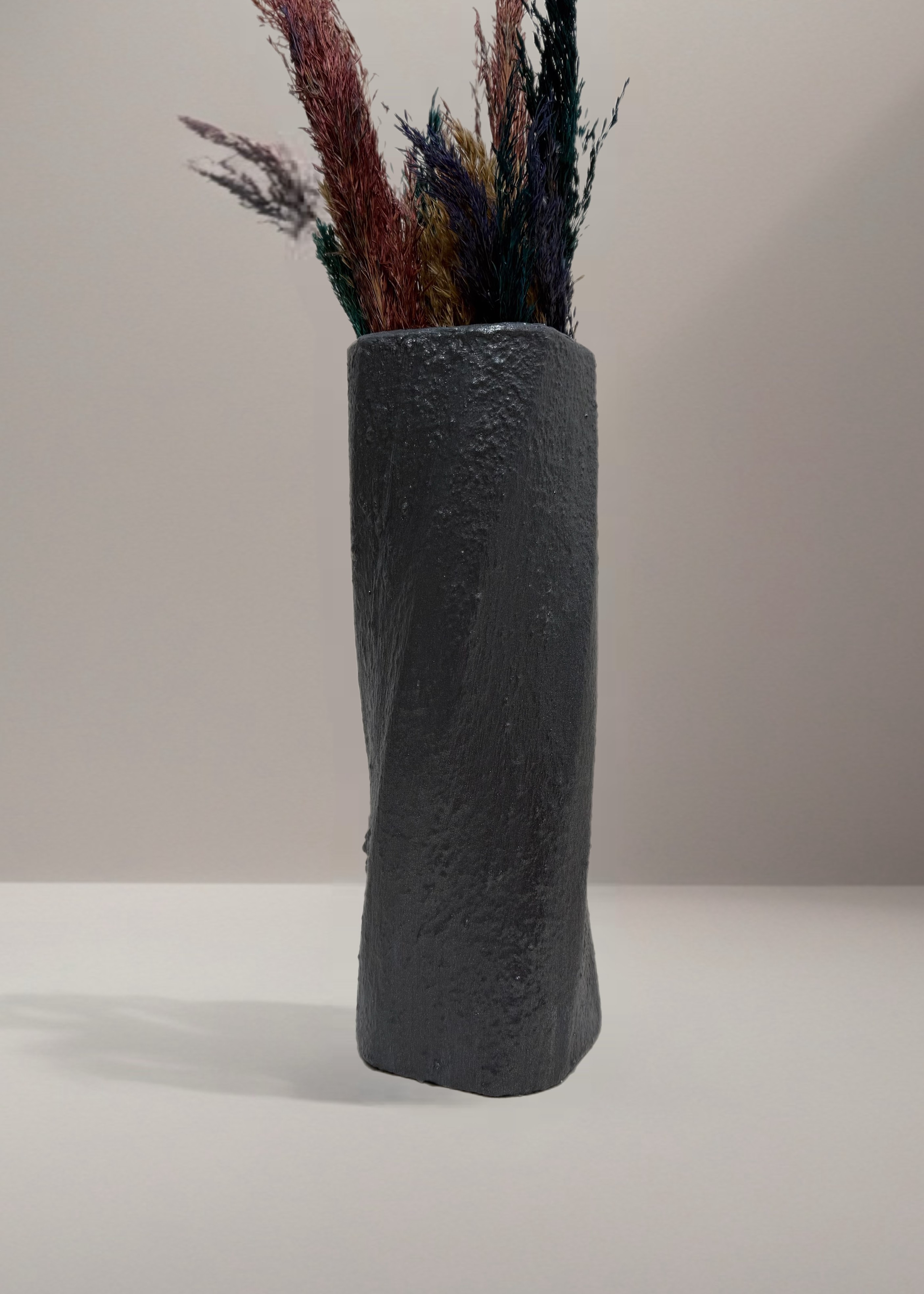Sora – El Yapımı Dokulu Dekoratif Vazo 30-11 cm - Kurşuni