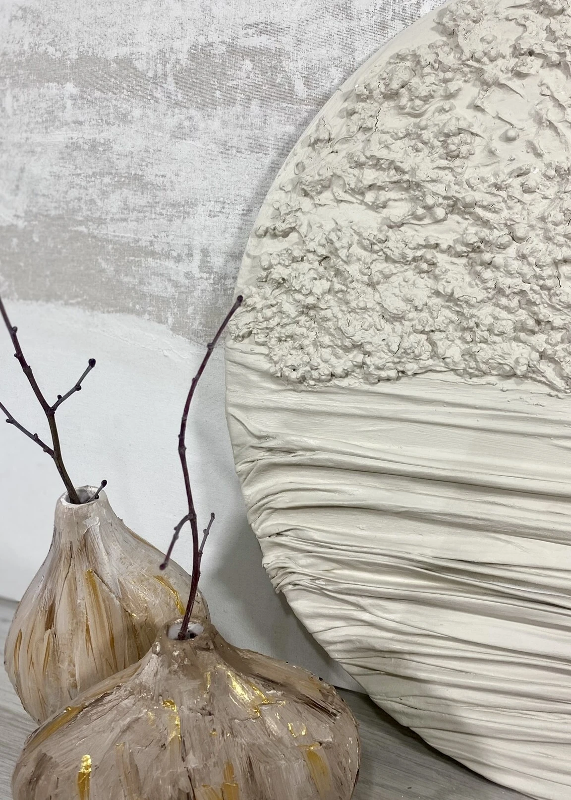 Dokulu Yuvarlak Alçı Tablo Sessiz Ufuk | El Yapımı 3D Dekoratif Duvar Tablosu