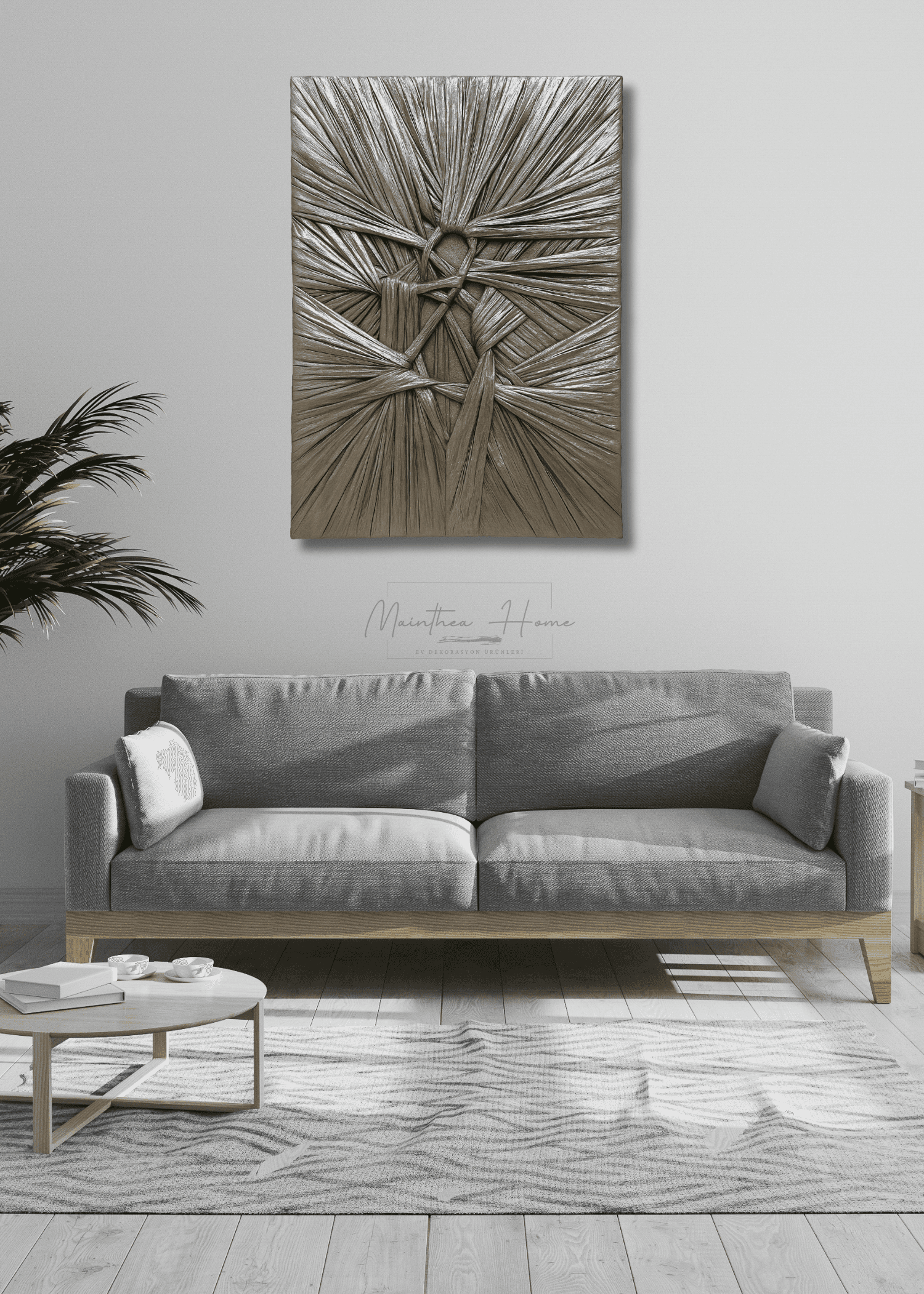 Dokulu Alçı Tablo - Bağların Ritmi | El Yapımı 3D Dekoratif Duvar Tablosu Metalik - Barok image