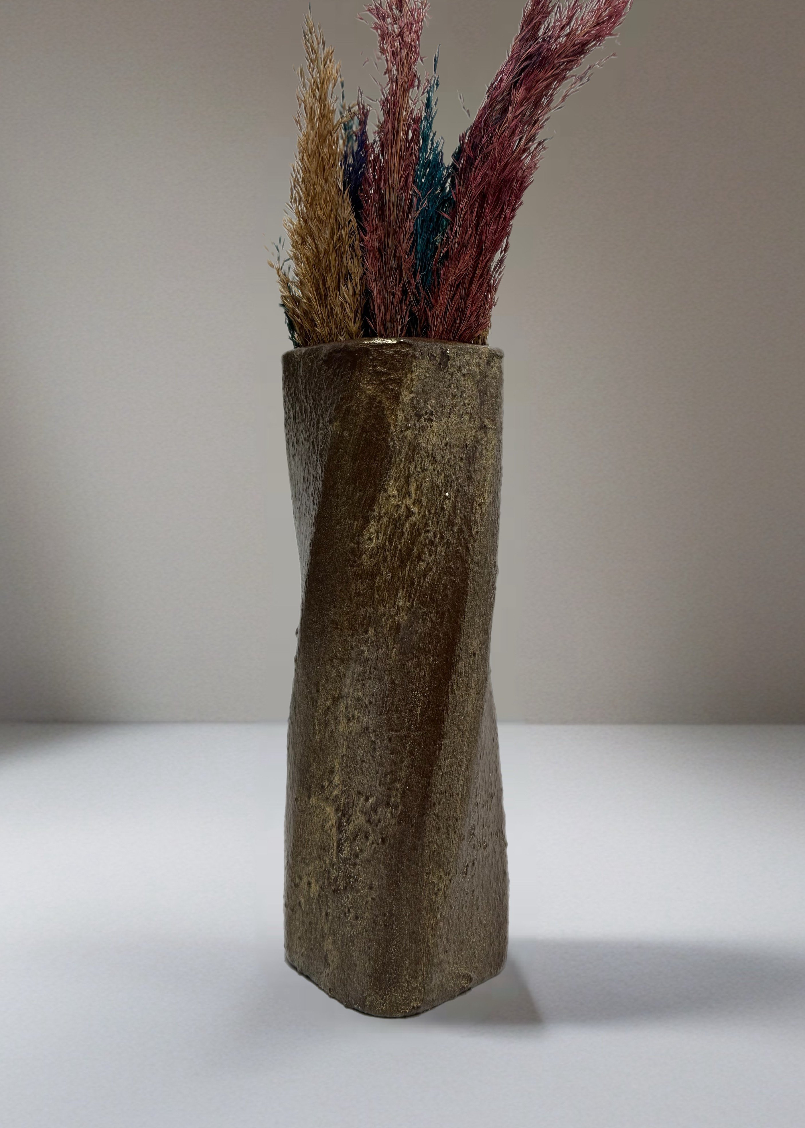 Sora – El Yapımı Dokulu Dekoratif Vazo 30-11 cm - Bronz