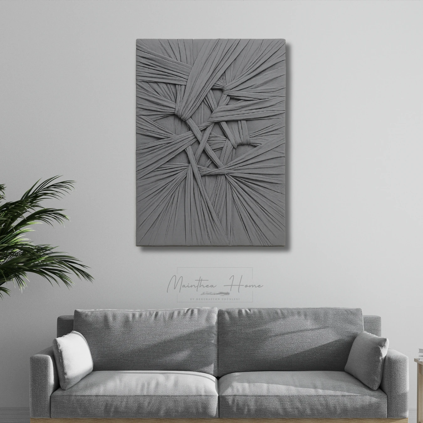 Dokulu Alçı Tablo - Bağların Ritmi | El Yapımı 3D Dekoratif Duvar Tablosu - Gri image