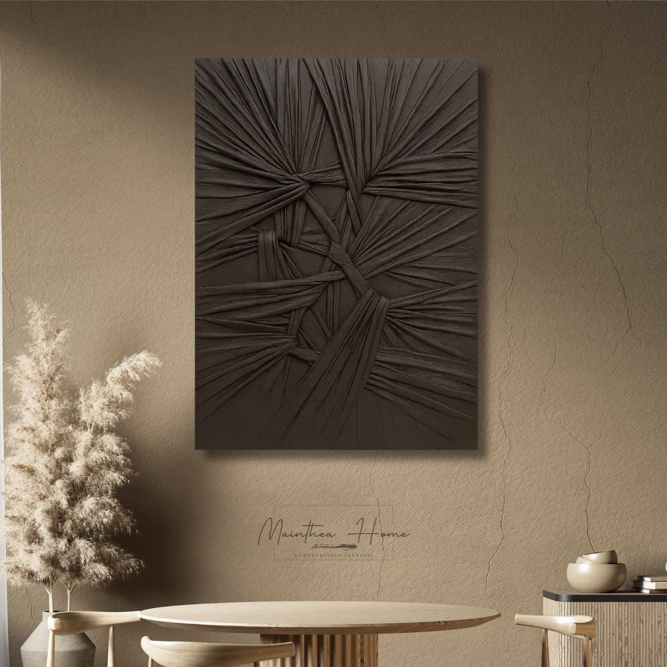 Dokulu Alçı Tablo - Bağların Ritmi | El Yapımı 3D Dekoratif Duvar Tablosu - Acı Kahve image