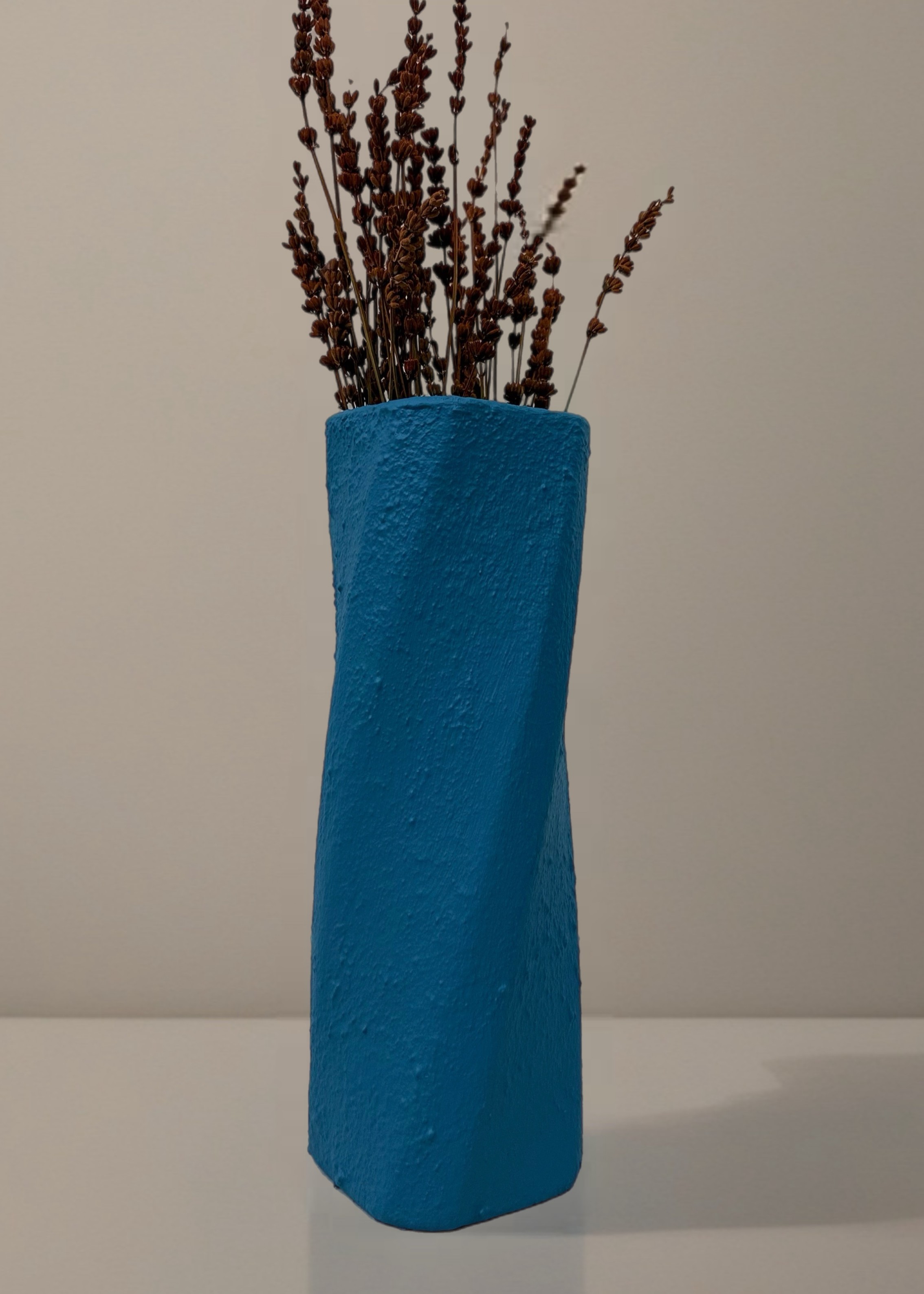 Sora – El Yapımı Dokulu Dekoratif Vazo 30-11 cm - Petrol Mavi