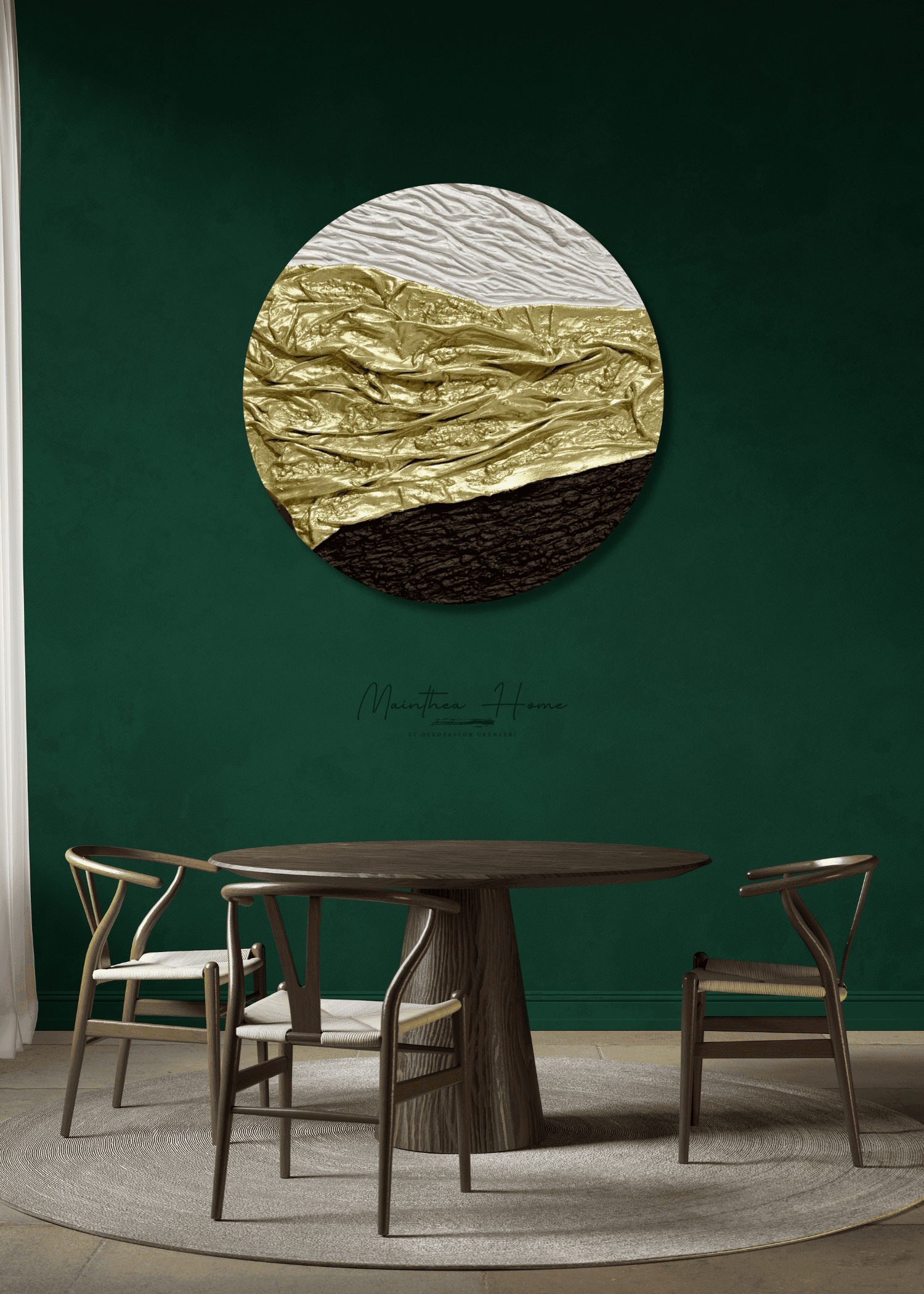 Dokulu Yuvarlak Alçı Tablo Kozmik Kesit | El Yapımı 3D Dekoratif Duvar Tablosu Metalik - Gold image