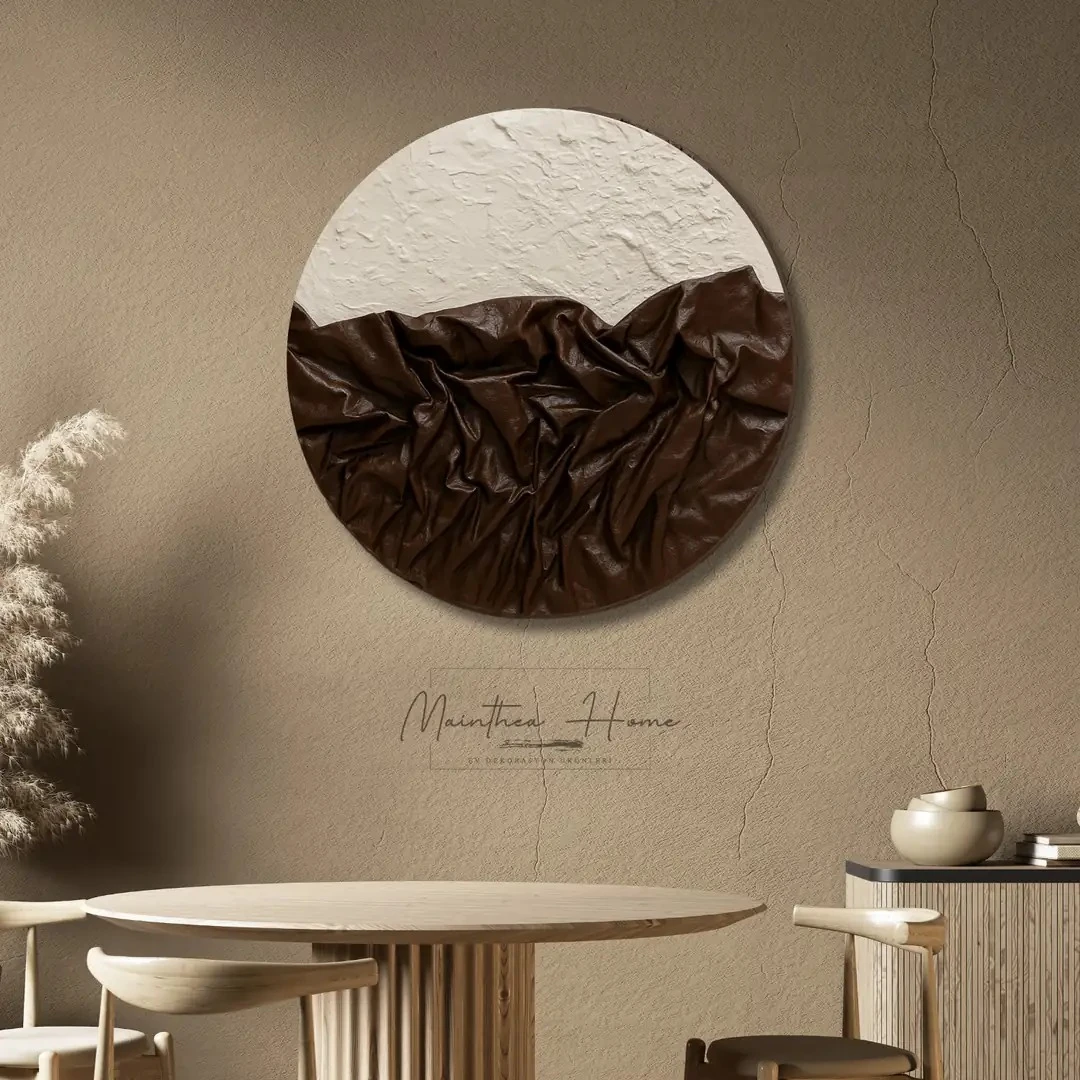 Dokulu Yuvarlak Alçı Tablo Sonsuz Vadi | El Yapımı 3D Dekoratif Duvar Tablosu Metalik